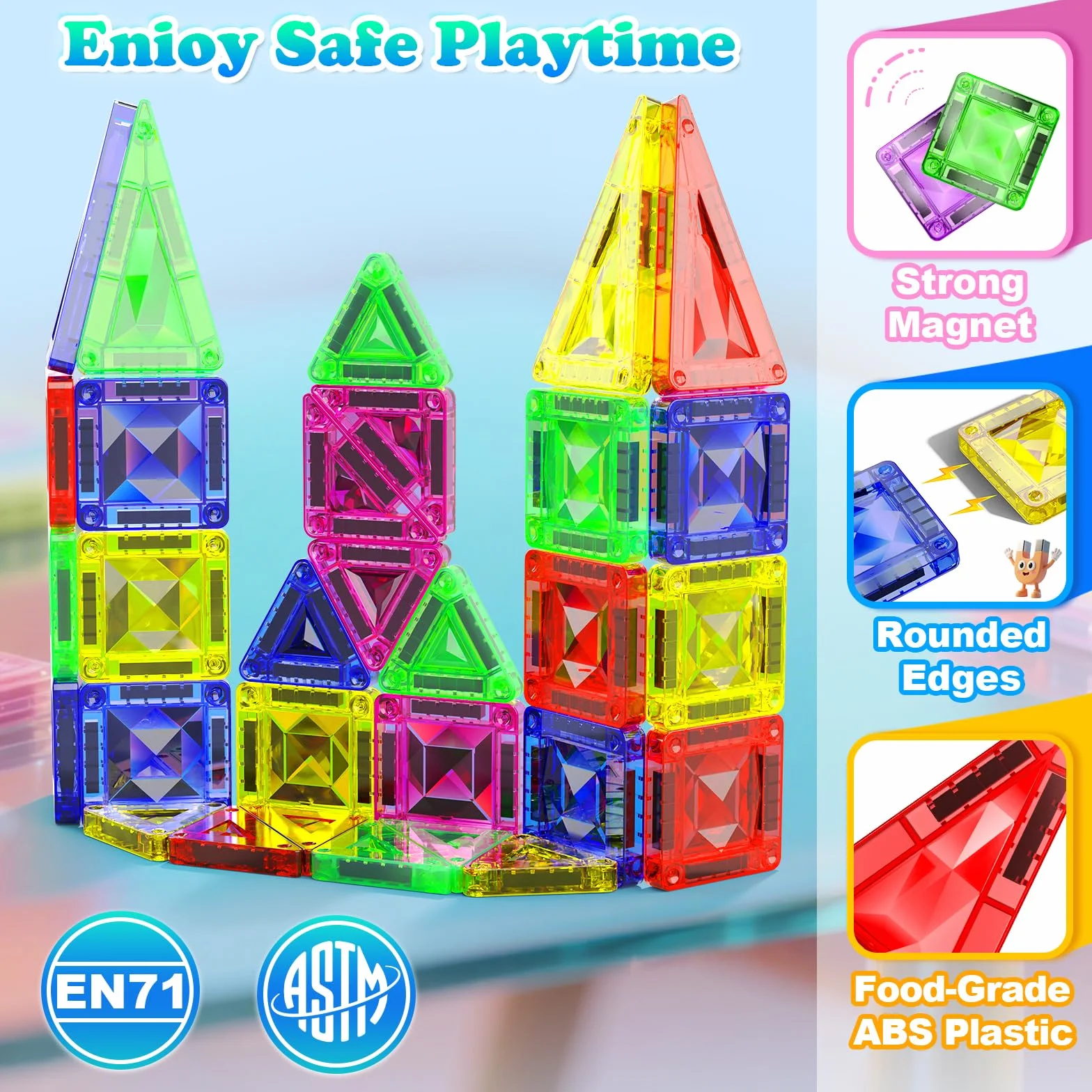 Magnetopia Mini Tuiles Magnétiques Enfant 40 Pièces Set Voyage Boîte Métallique Portable Jeu Magnétique Créatif 4-8 Ans