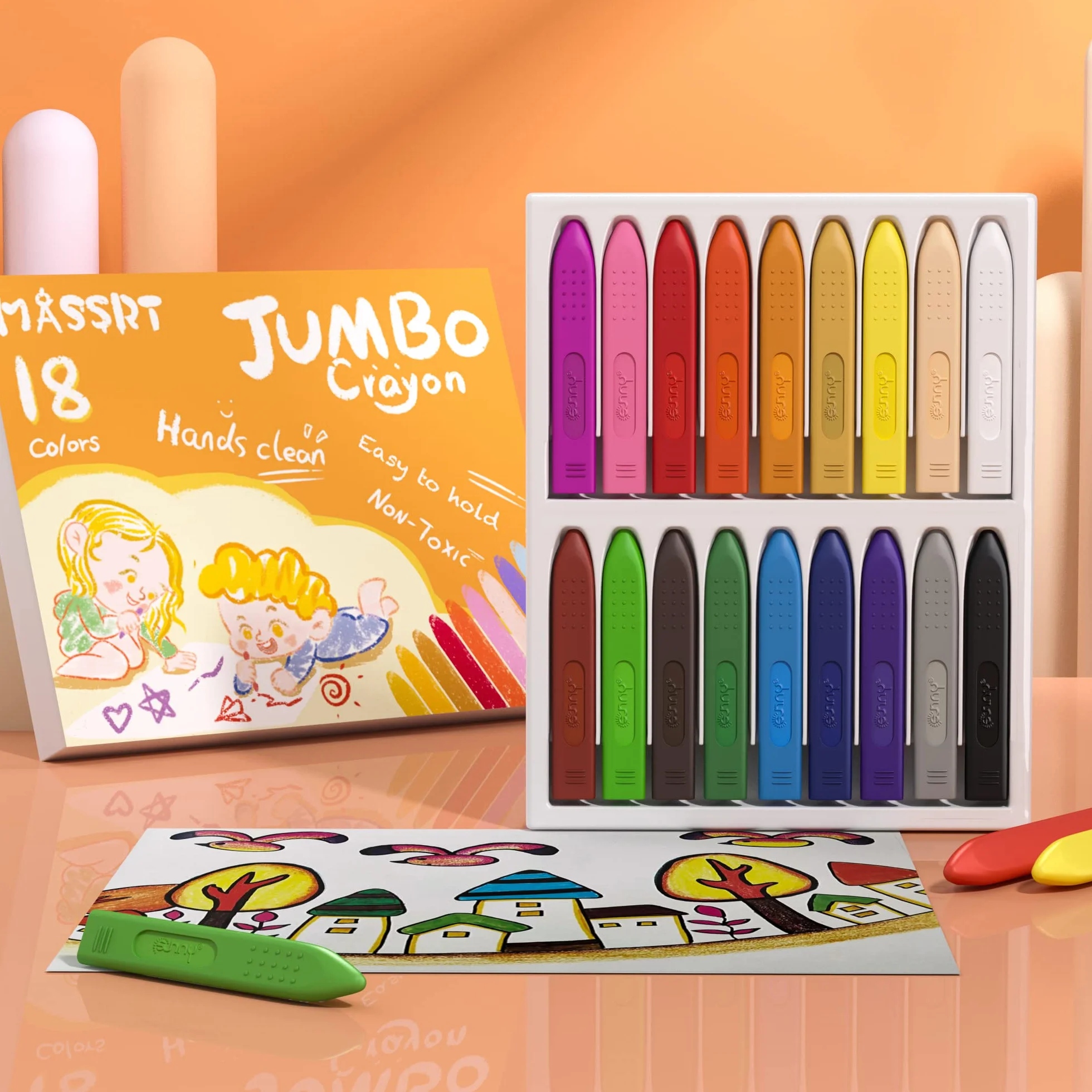 Crayons Jumbo pour tout-petits 18 couleurs lavables incassables faciles à tenir cadeaux de coloriage sûrs