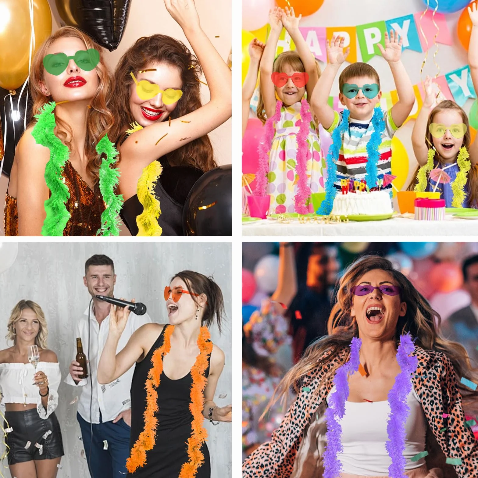 Lot de 12 boas en plumes avec lunettes de soleil sans monture pour femme Cosplay Halloween