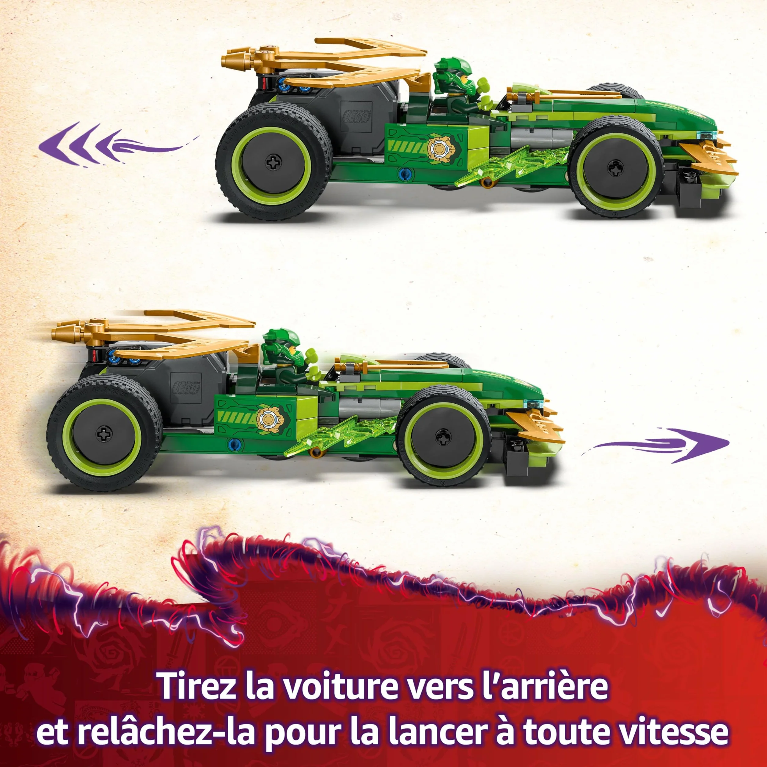 LEGO Ninjago Voiture de Course à rétrofriction Lloyd - Véhicule Sport à Construire avec 2 Minifigurines - Cadeau garçon 7 Ans 71828