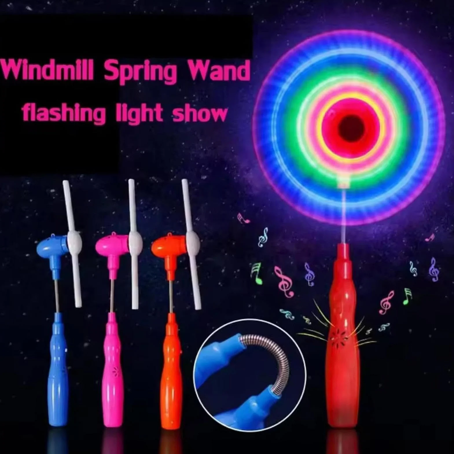 Moulins À Vent Lumineux Clignotants LED avec Musique Jouet Baguette Musicale Rotative pour Fête