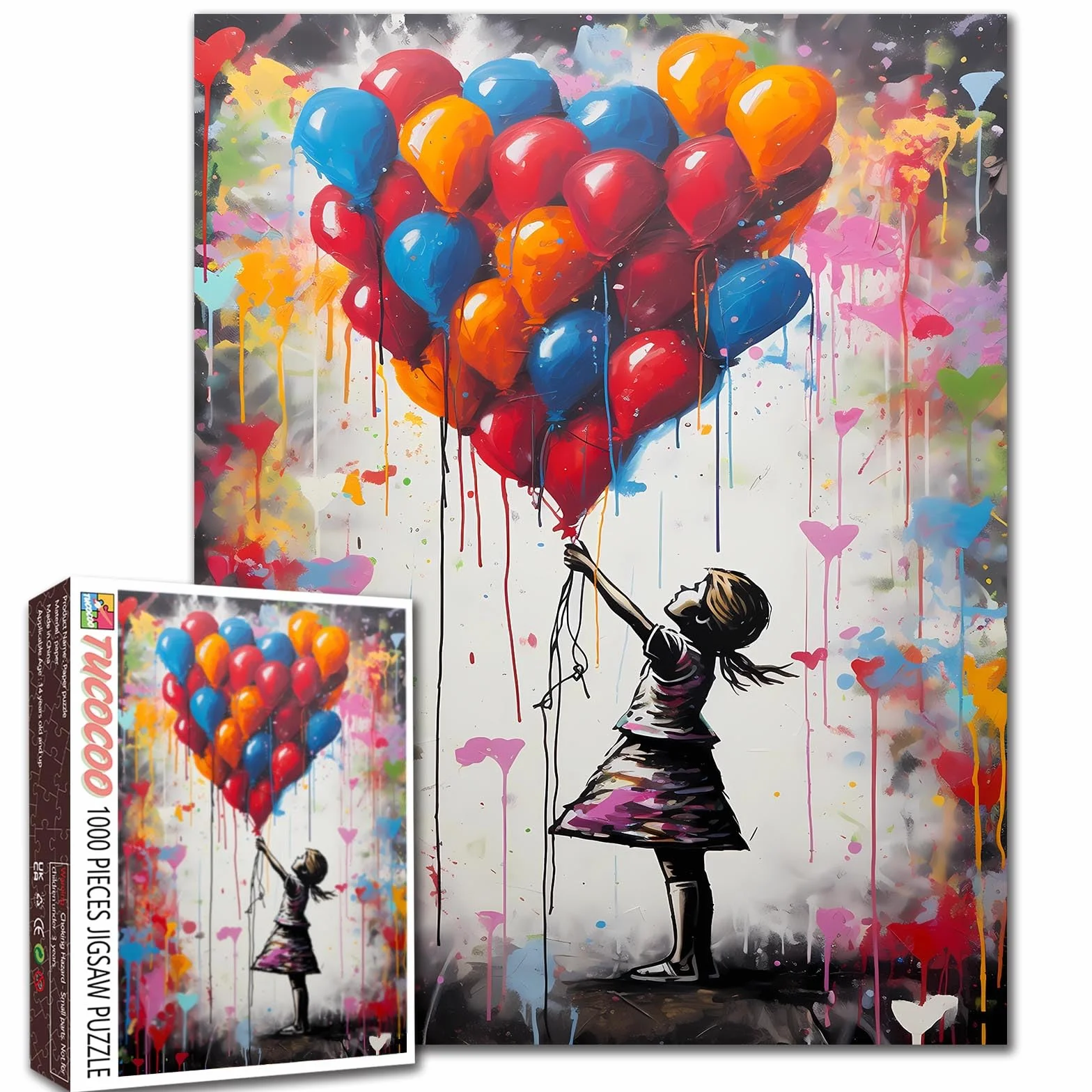 Puzzle Ballons Colorés 1000 Pièces Banksy Street Art 69 x 51 cm Adulte