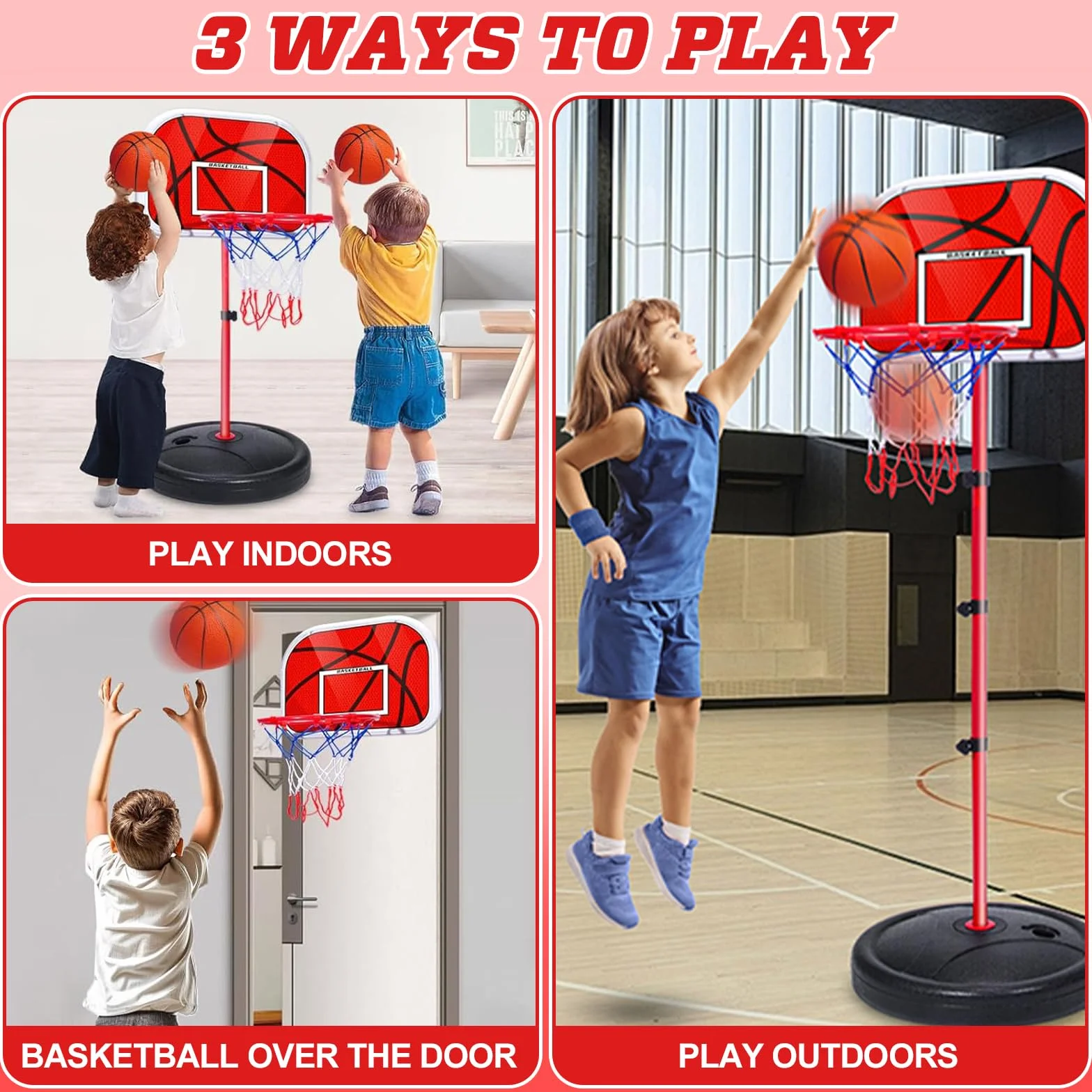 Panier de Basket Enfant avec Hauteur Réglable 50-150 cm - 3 Ballons + Pompe Inclus - Jouet Sportif pour Enfants 3-8 Ans