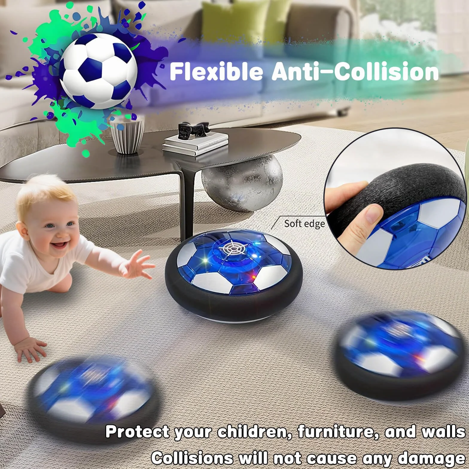 DxxD Air Power Football Rechargeable LED Lumière Hover Soccer Ball Jouet Garcon Enfant Cadeau Anniversaire 5-9 Ans