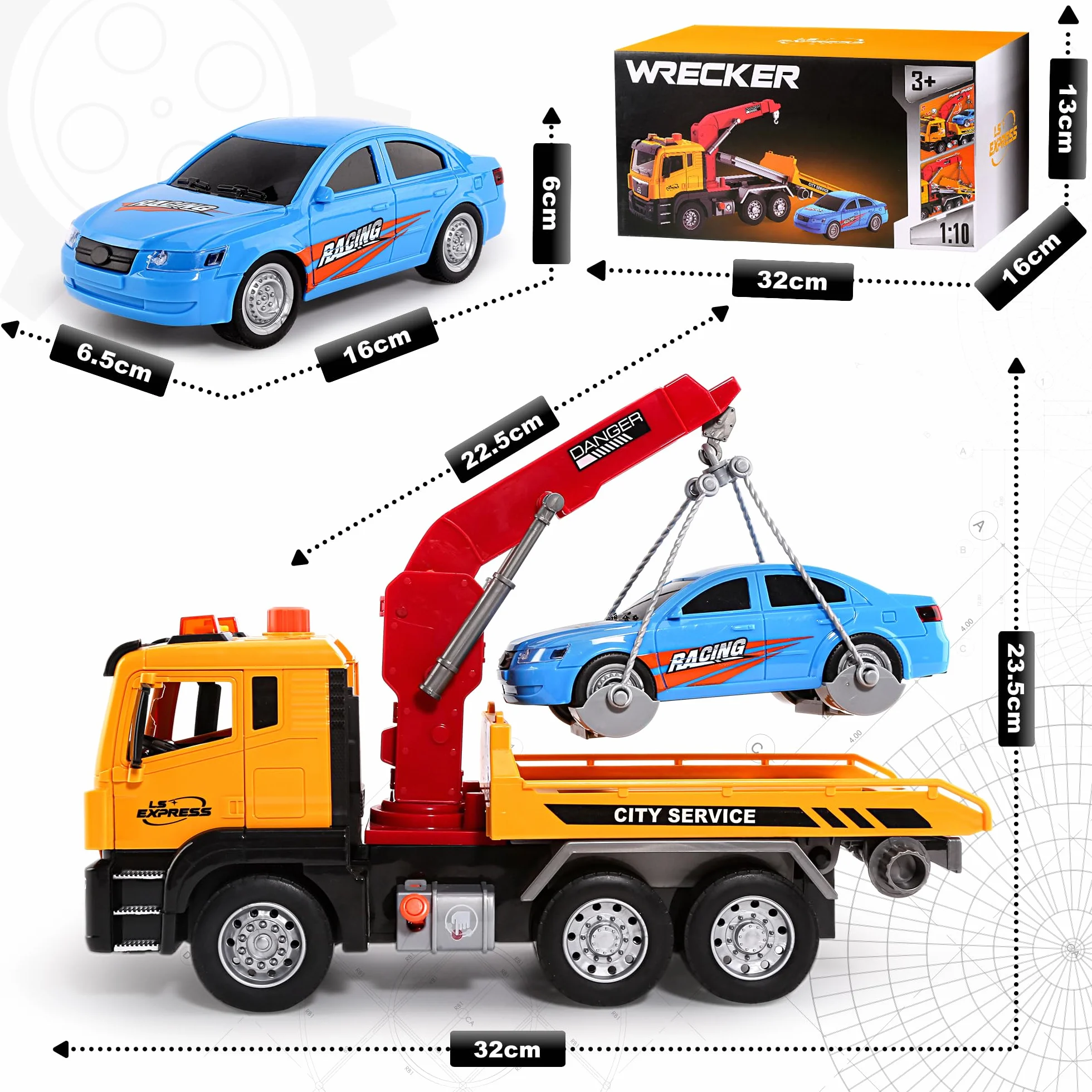 BunnyJOY Camion Dépanneuse avec Grue Jouet Enfants 3-6 Ans Lumière Sons