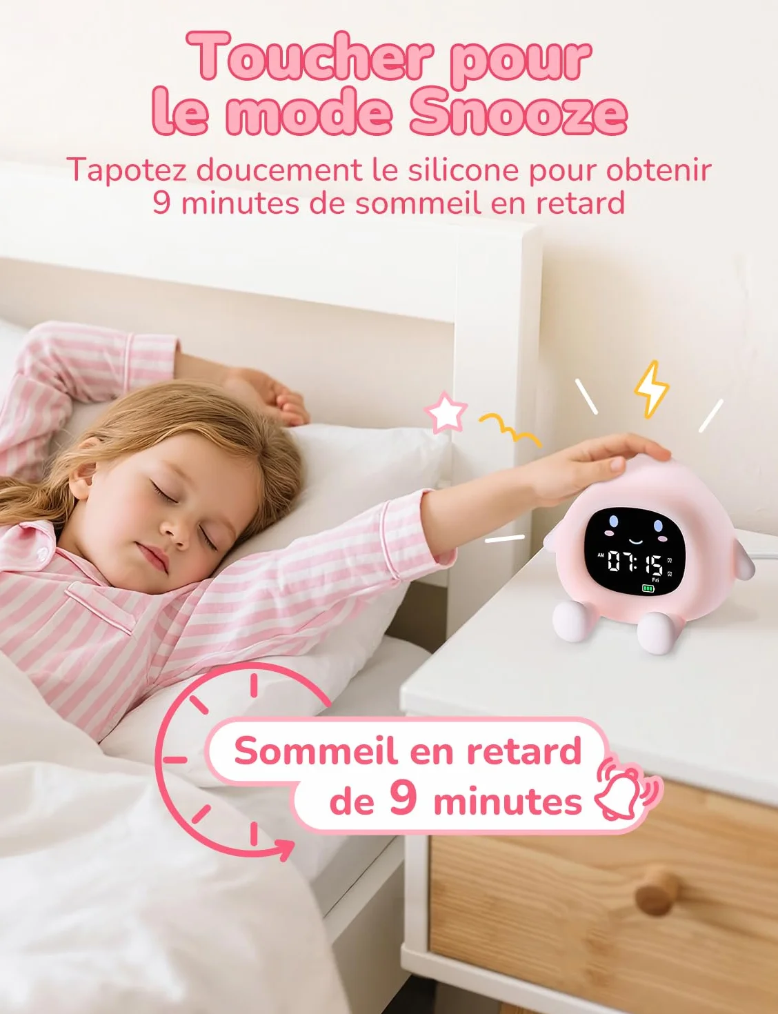 YISSVIC Réveil Enfant Educatif Jour/Nuit 2 Alarme Luminosité Réglable 12/24 Heure Snooze Lumineux 7 Couleurs 30s Arrêt Automatique 10 Chansons Bruit Blanc