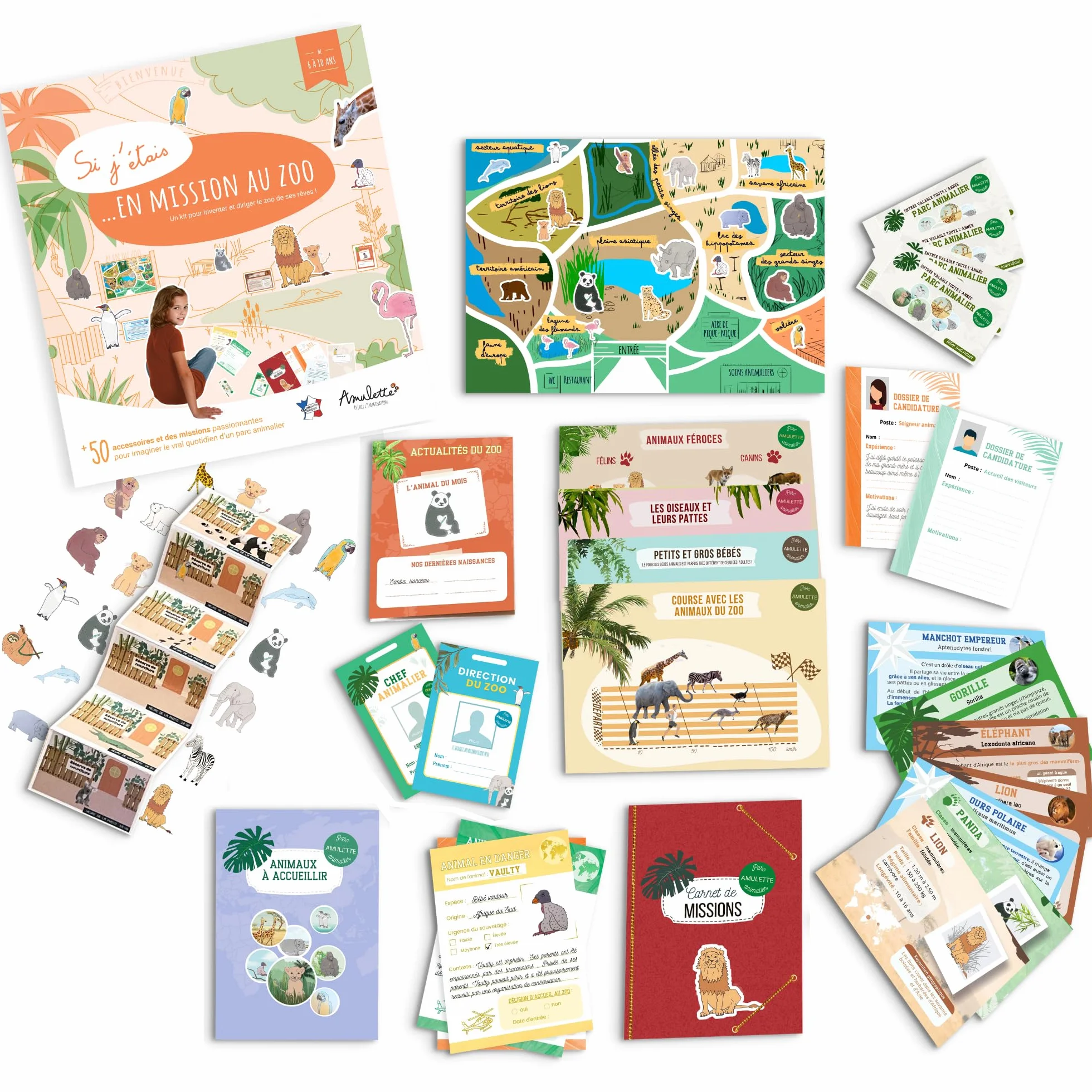 Kit Si J’étais en Mission au Zoo - Jeu Éducatif 6-10 Ans - 50+ Accessoires - Parc Animalier - Fabriqué en France MZOO