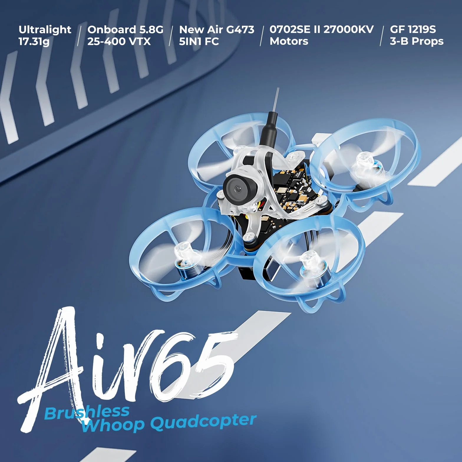 BETAFPV Air65 Brushless Whoop Quadcopter, 1S Ultralight 65mm Micro RC Drone with G473 5IN1 Air Brushless FC, C03 FPV Camera, 0702SE Ⅱ 27000KV Motors, Serial ELRS Receiver for Indoor Outdoor FPV Racing
