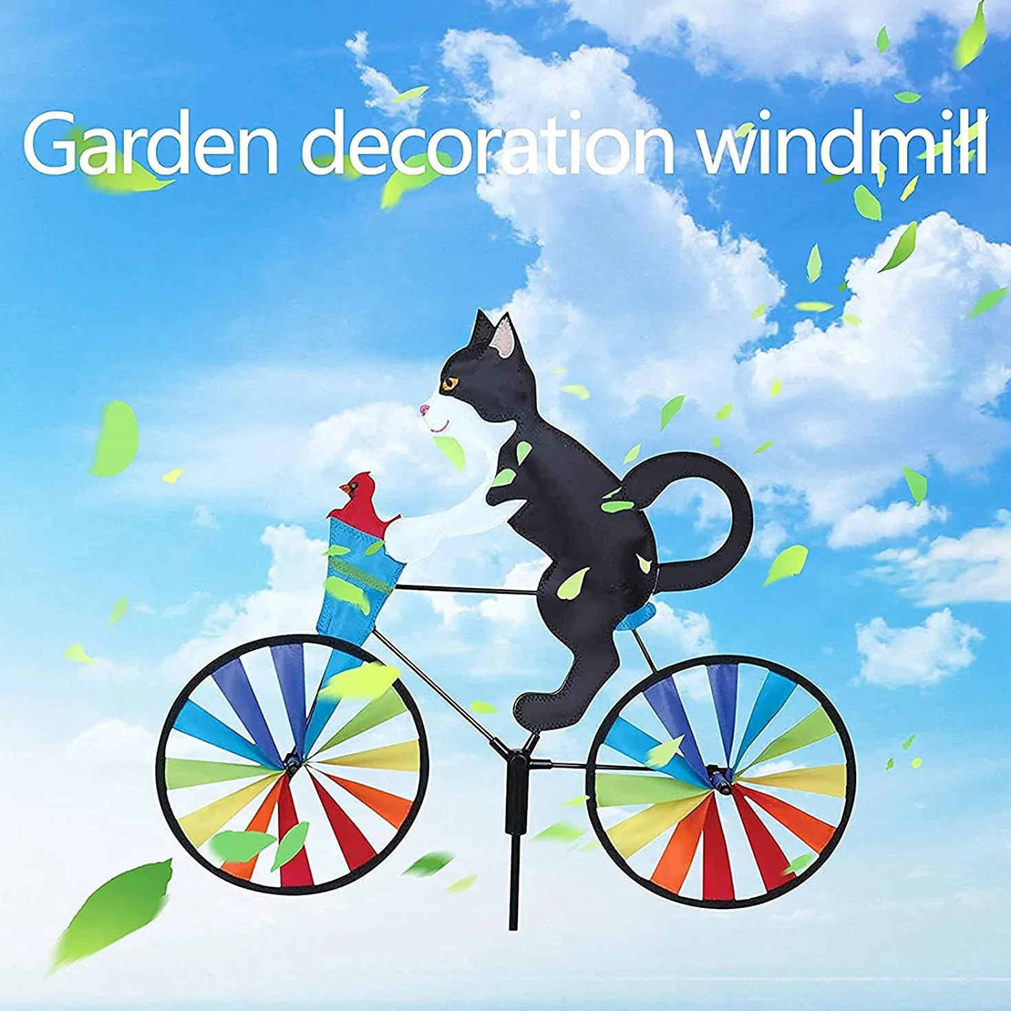 Lot de 3 moulins à vent vélo 3D chien chat décoration extérieure