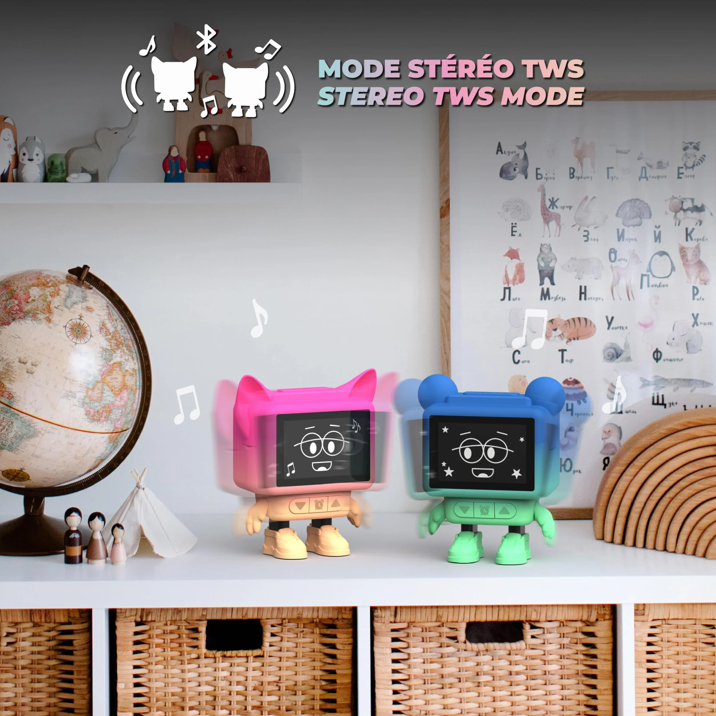 Mob Réveil Enceinte Bluetooth Enfant Dancing Clock avec Écran LCD Émotionnel et Diffuseur Bruits Blancs