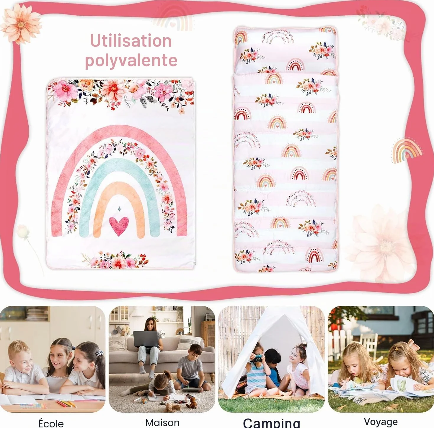 Hooyax Tapis de Sieste pour Enfants avec Oreiller Amovible et Couverture Douce, 58,2 x 130 cm