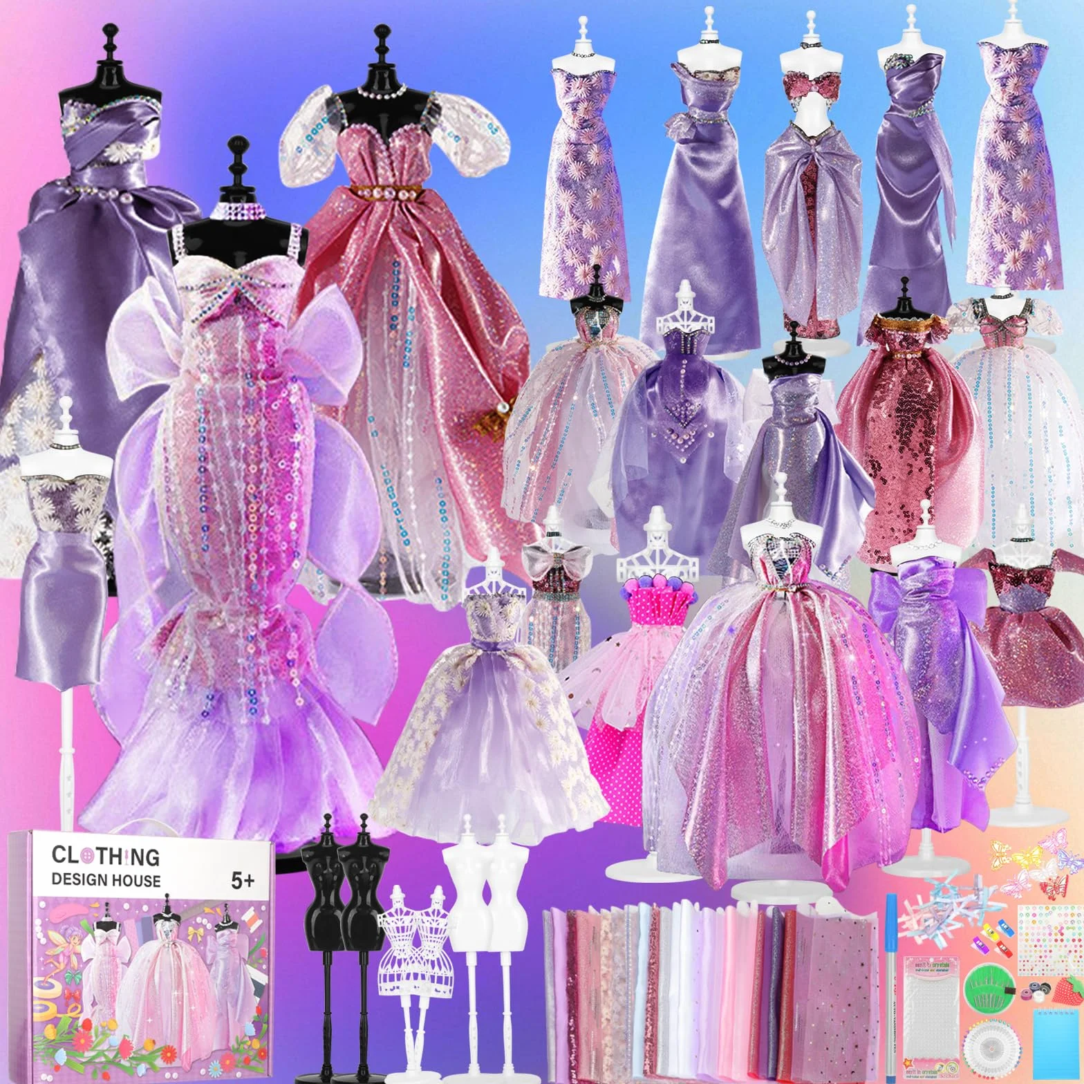 YOCOLE Fashion Design Kit, Création de Mode Couture Enfants avec 6 Mannequins, Carnet de Croquis, Cadeau Fille 6-12 Ans
