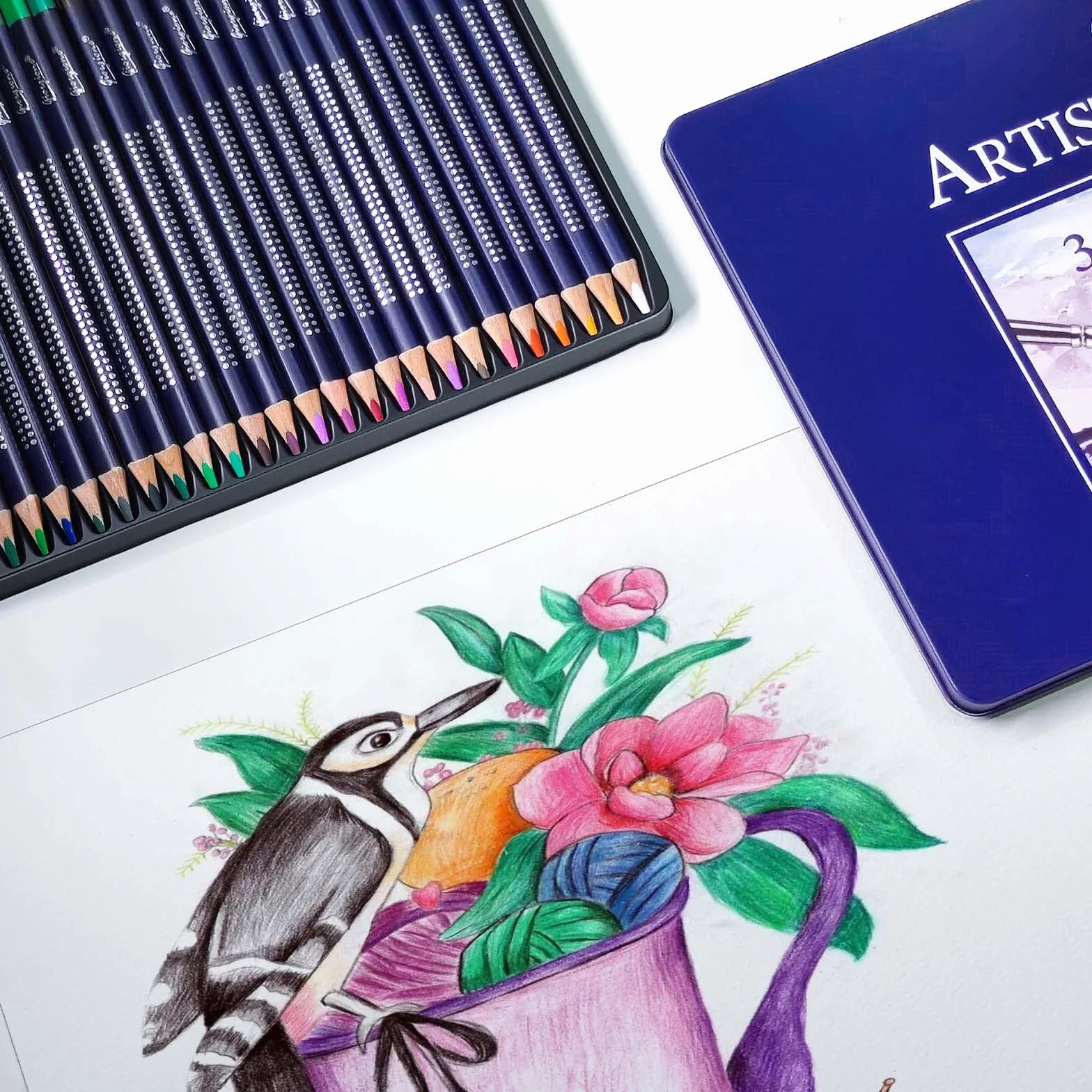 Rokrist Lot de 36 crayons aquarelle avec brosse boîte en métal portable
