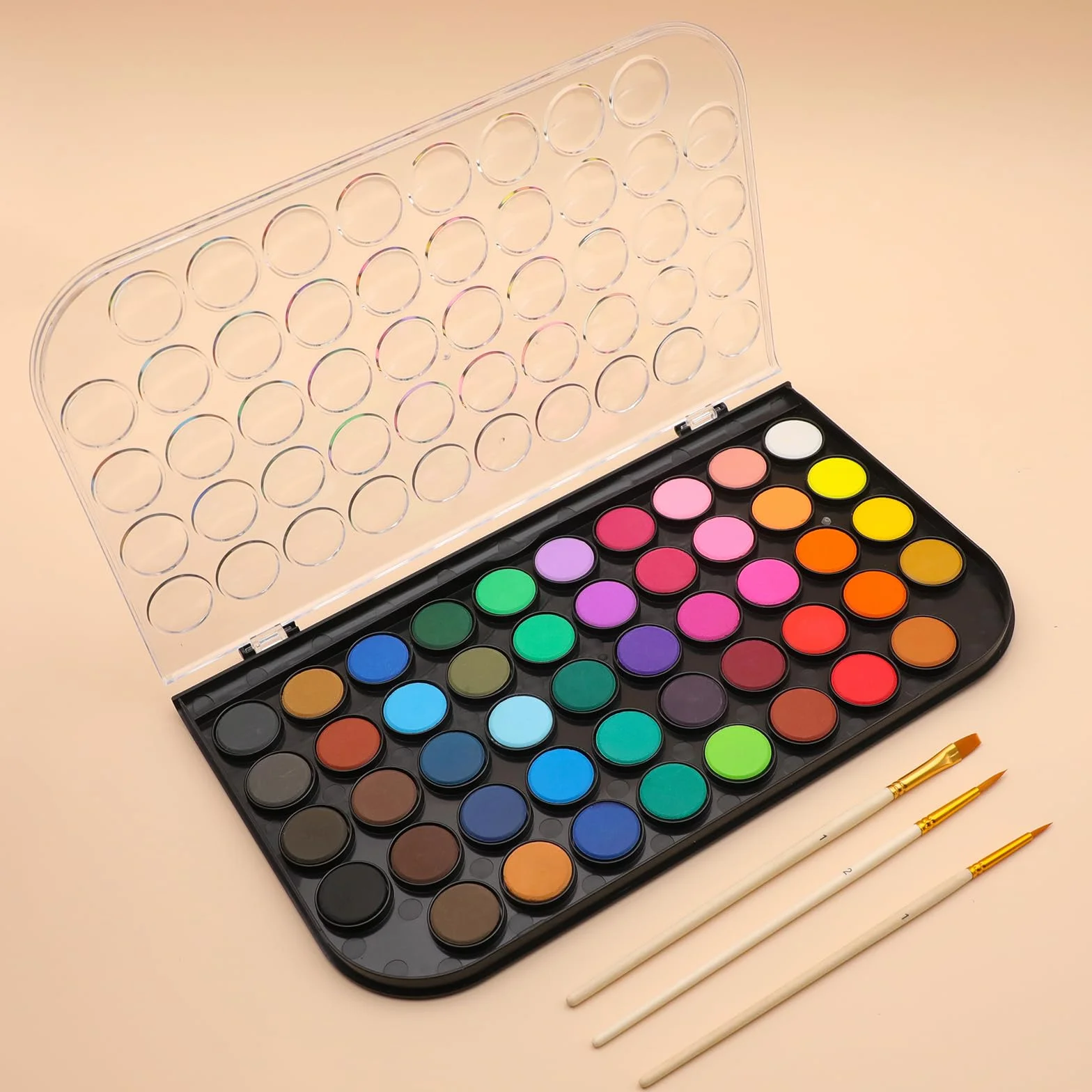 Artecho Ensemble de peinture aquarelle 48 couleurs avec pinceau à eau et pinceau classique