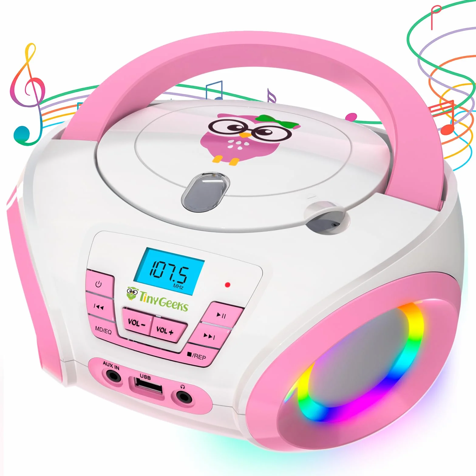 Lecteur CD Enfant Radio FM Piles incluses Haut-parleurs Rose