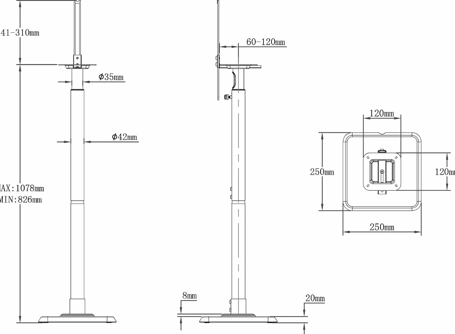 Mounting Dream Lot de 2 Supports de Haut-parleurs réglables en Hauteur pour Satellites jusqu'à 5 kg