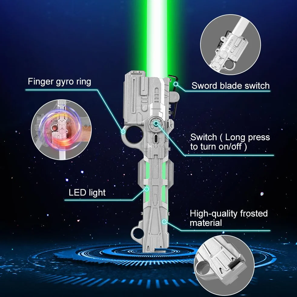 Sabre Laser 7 Couleurs 2 en 1 Épée Laser LED avec Son Rétractable Rechargeable USB Argent 34-66cm