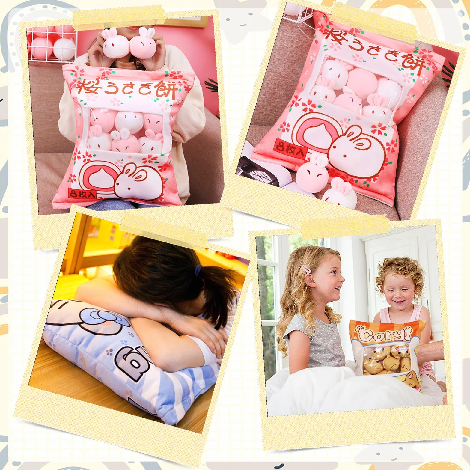 MeHoo Coussin Peluche Kawaii Mignonne Lapin Design Zippé Amovible