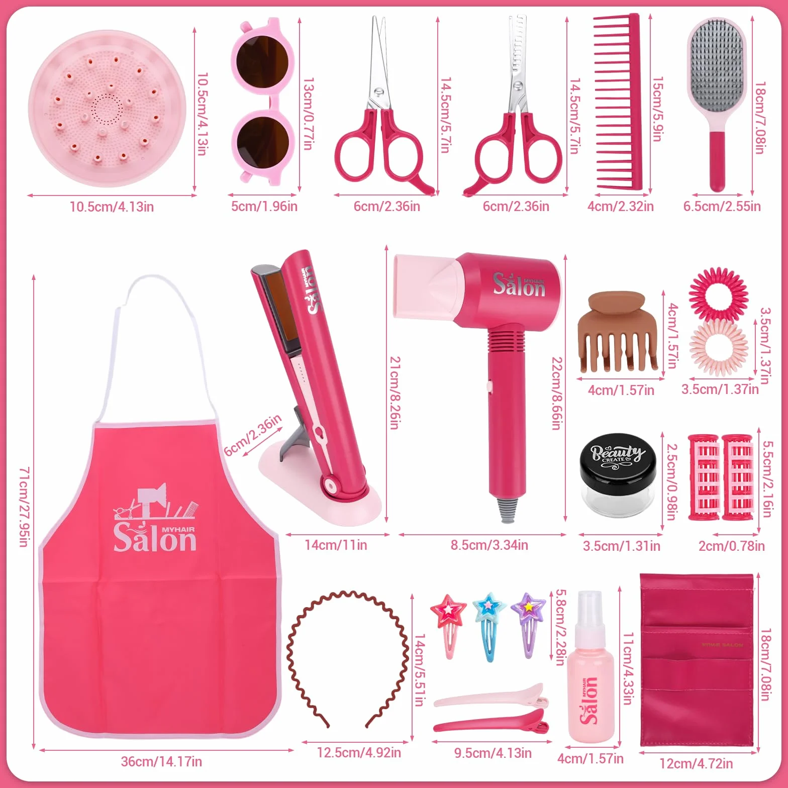 Ensemble de Salon de Beauté 25 Pièces Jouets de Coiffure pour Filles 3-7 Ans Rose