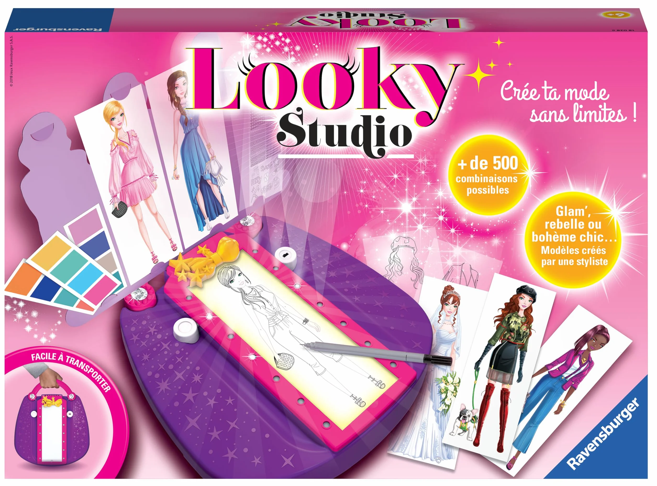 Ravensburger Looky Studio Table à dessin lumineuse enfant Dessin mode Kit créatif styliste 500 combinaisons