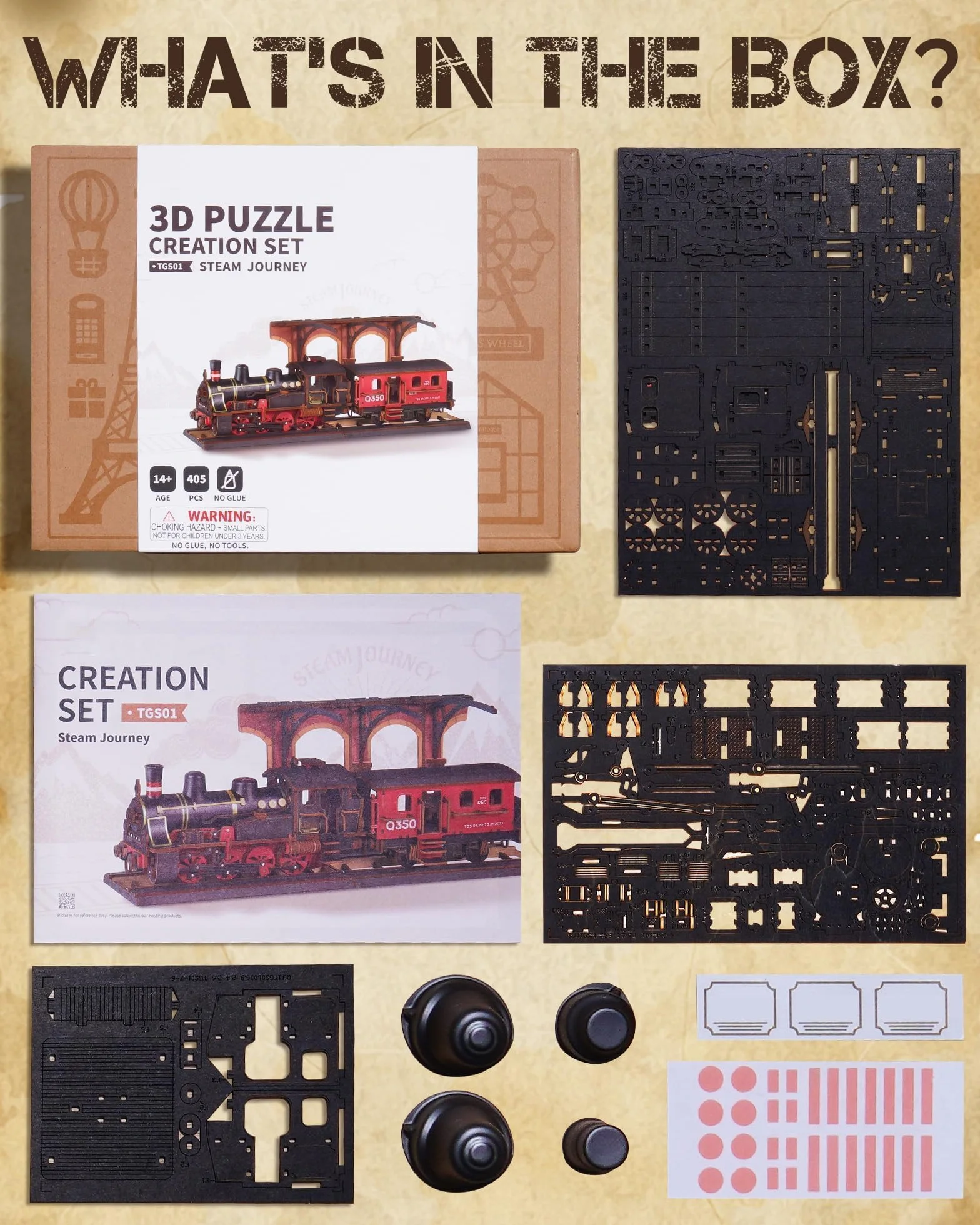 Puzzle 3D Train À Vapeur, Maquette en Bois A Construire pour Adultes, Cadeau DIY Vintage