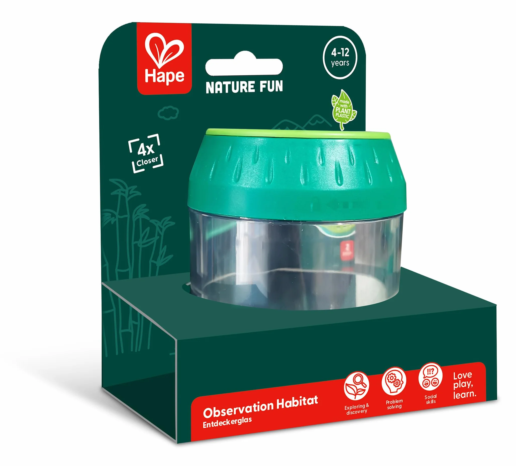 Hape Boîte à Insectes pour Enfants avec Loupe - Pot en Plastique Végétal, Loupe x4, 5+ Ans, Kit Exploration Nature