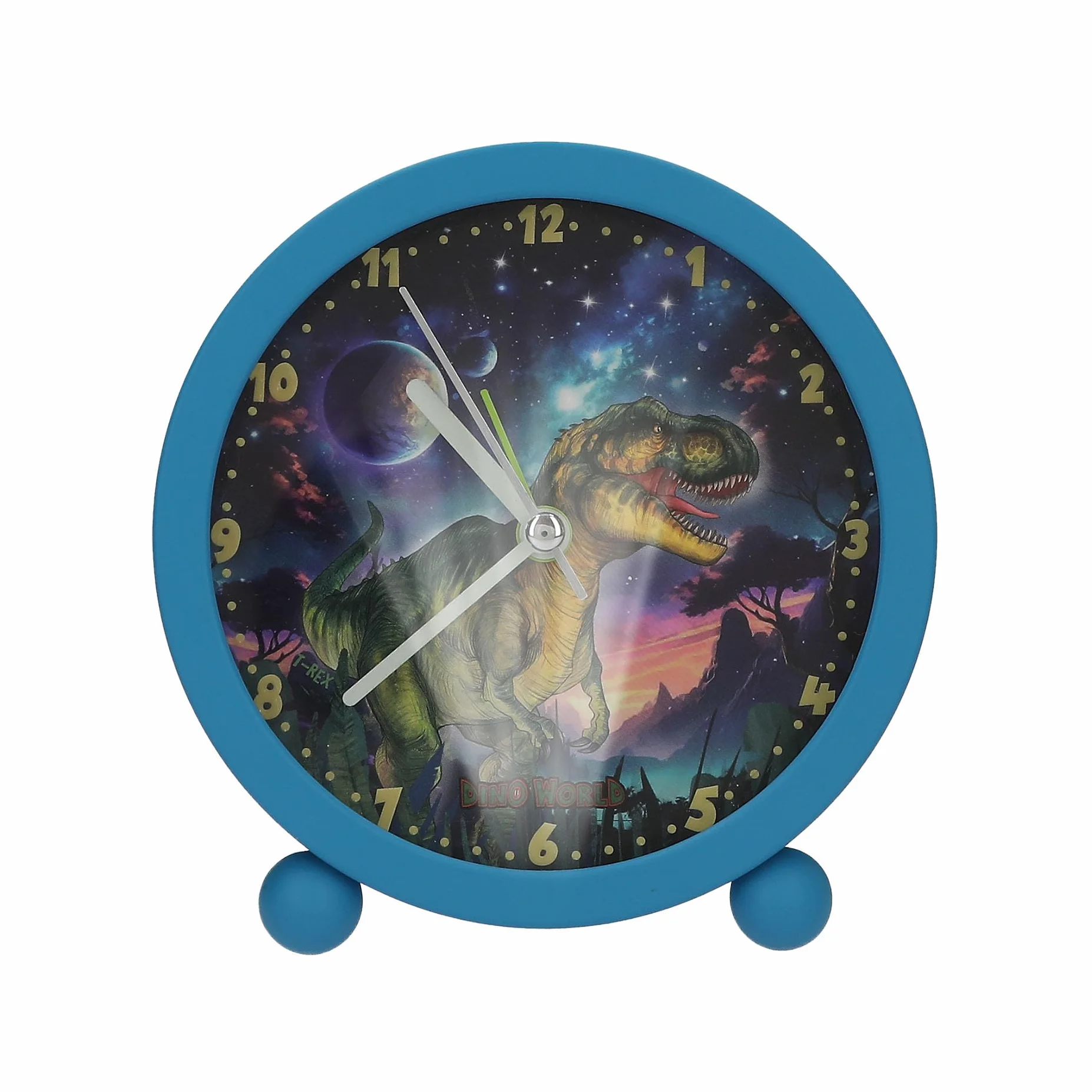 Depesche Dino World Galaxy Réveil Enfants Bleu Dinosaure Horloge Silencieuse Lumière Pile Incluse