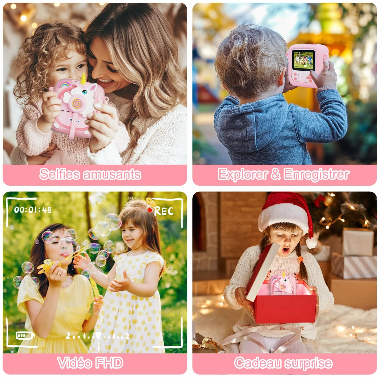 ARNSSIEN Appareil Photo Instantané Enfant avec Écran 2,4" & Objectif Rotatif 180°, Cadeau Noël Anniversaire Filles Garçons M2