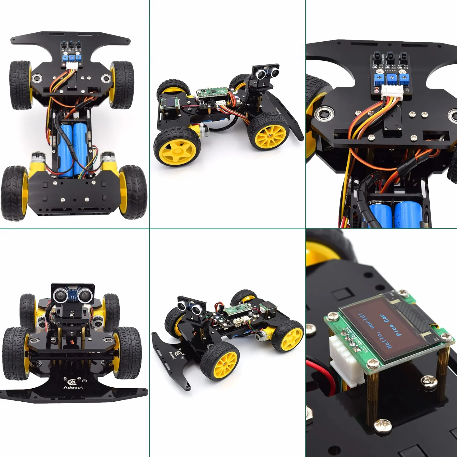 Adeept Kit de Voiture Intelligent pour Raspberry Pi Pico, Suivi de Ligne, évite Les Obstacles, lumière colorée, écran OLED, kit de Voiture Robot éducatif télécommandé STEM IR