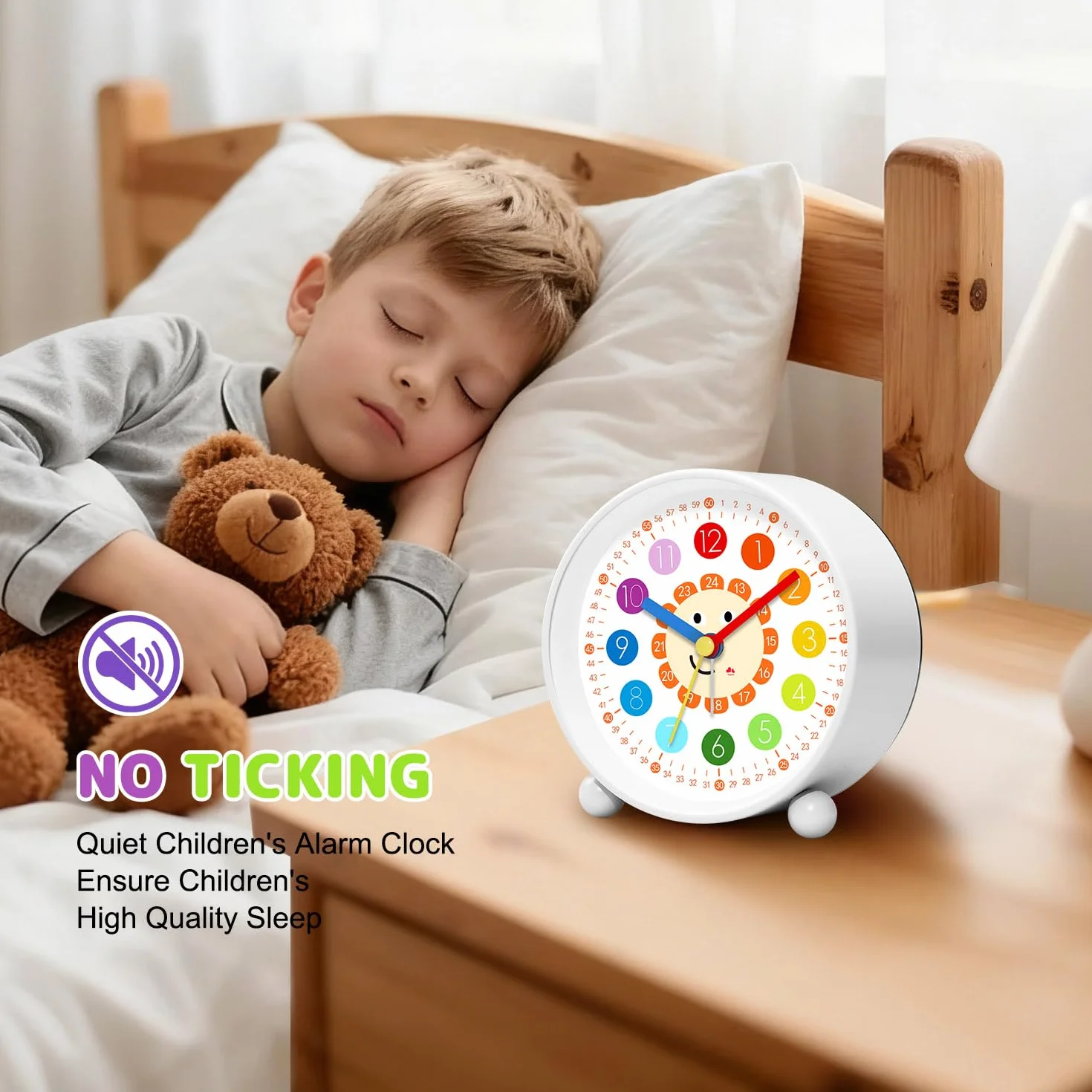 Réveil Enfant Silencieux sans Tic-Tac Analogique pour Apprentissage Horloge Éducative Garçons Filles Facile à Lire Cadeau Noël Anniversaire