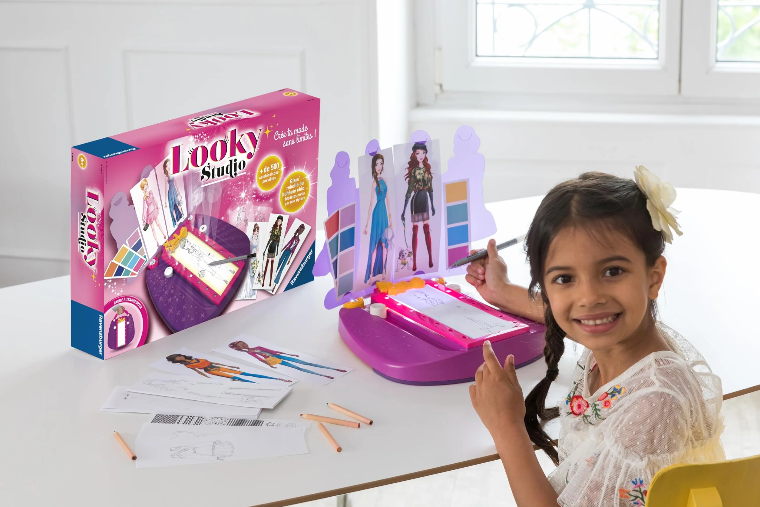 Ravensburger Looky Studio Table à dessin lumineuse enfant Dessin mode Kit créatif styliste 500 combinaisons