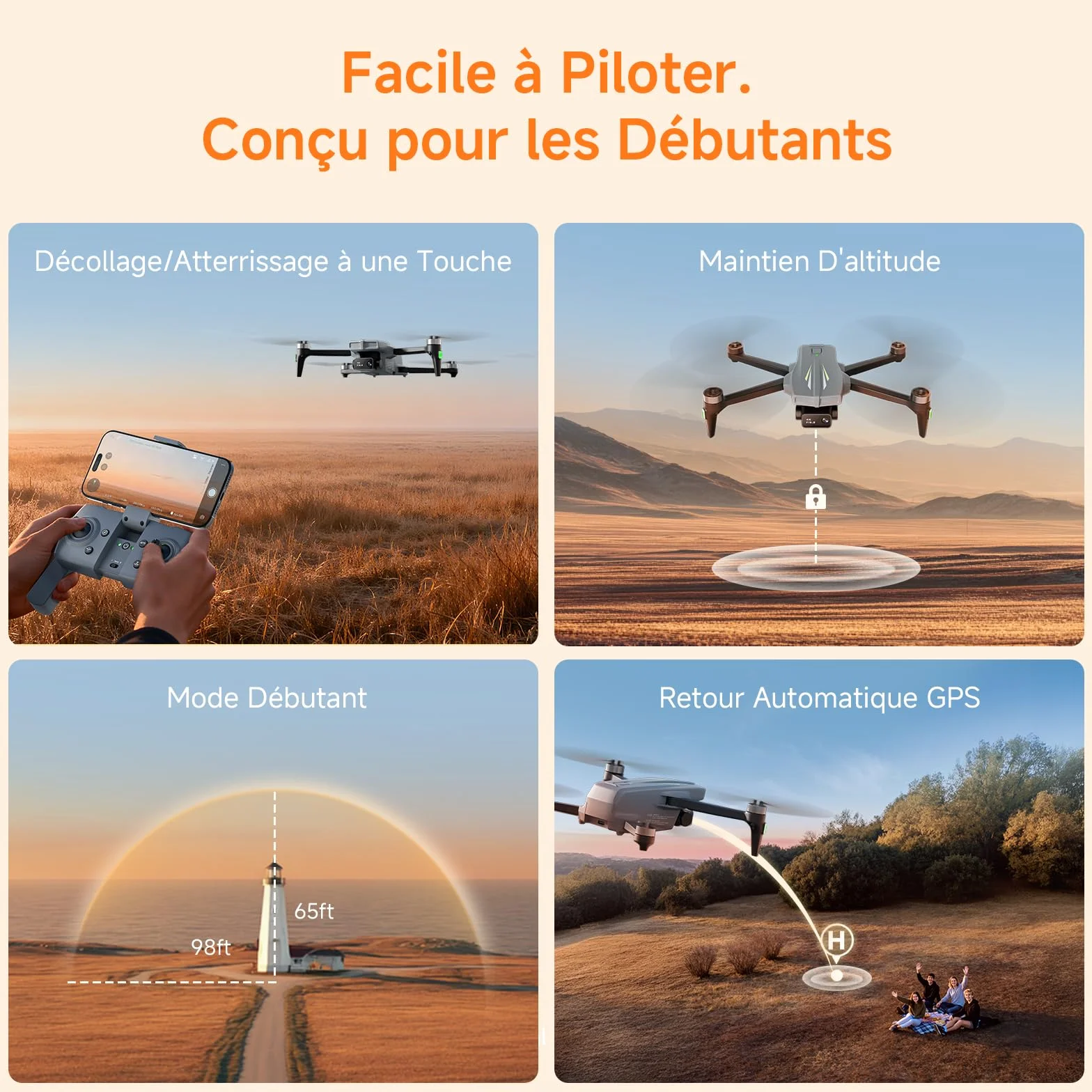 Ameta S20 Drone avec Camera 4K, GPS Drone pour Adultes et Enfants avec Retour Automatique/ 50min de Vol/Mode Intelligent/Suiveur/Contrôle par Gestes, FPV Mini Drone Moins de 249g