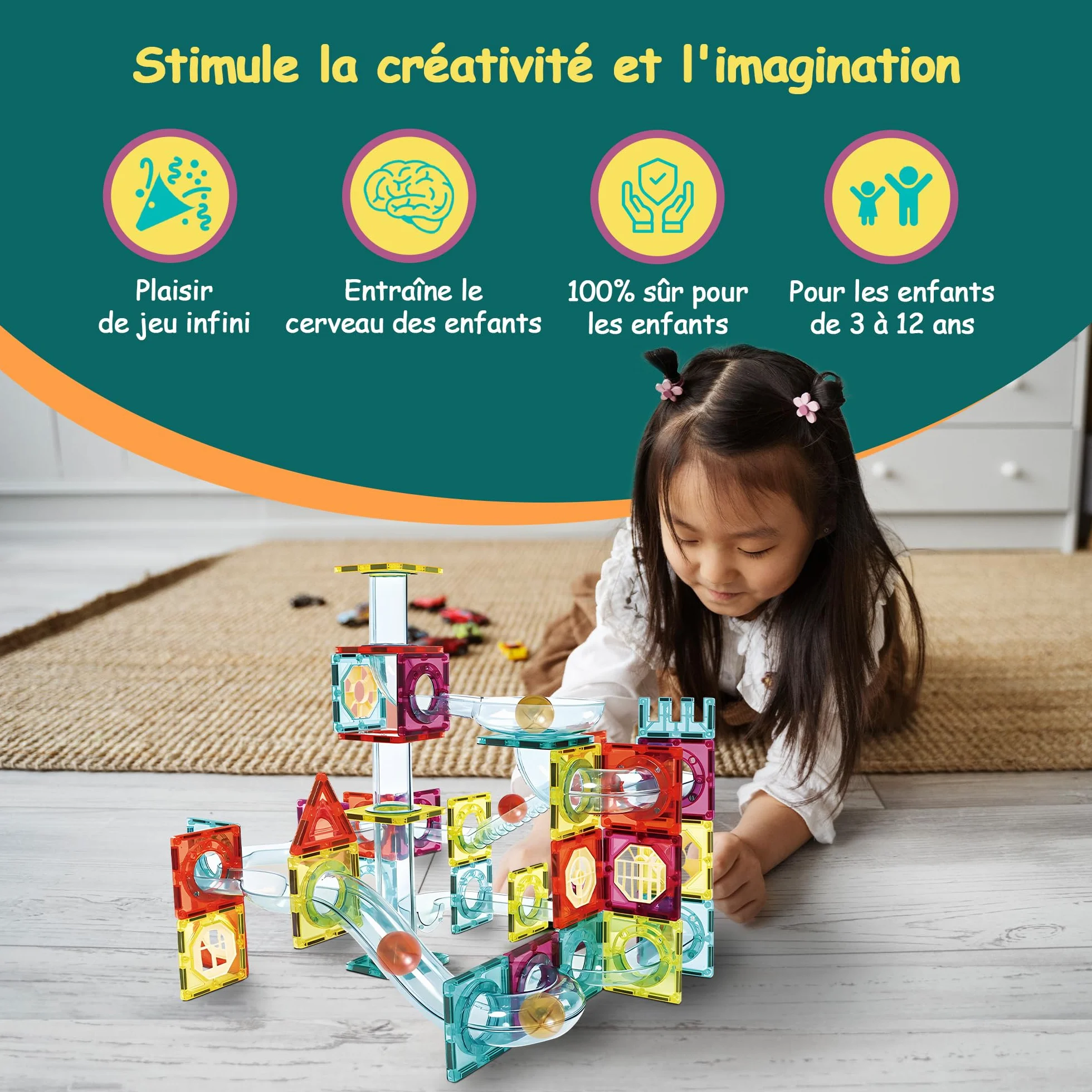 Olvy Blocs Magnétiques Montessori Jouet de Construction 100 Tuiles Enfants 3 Ans
