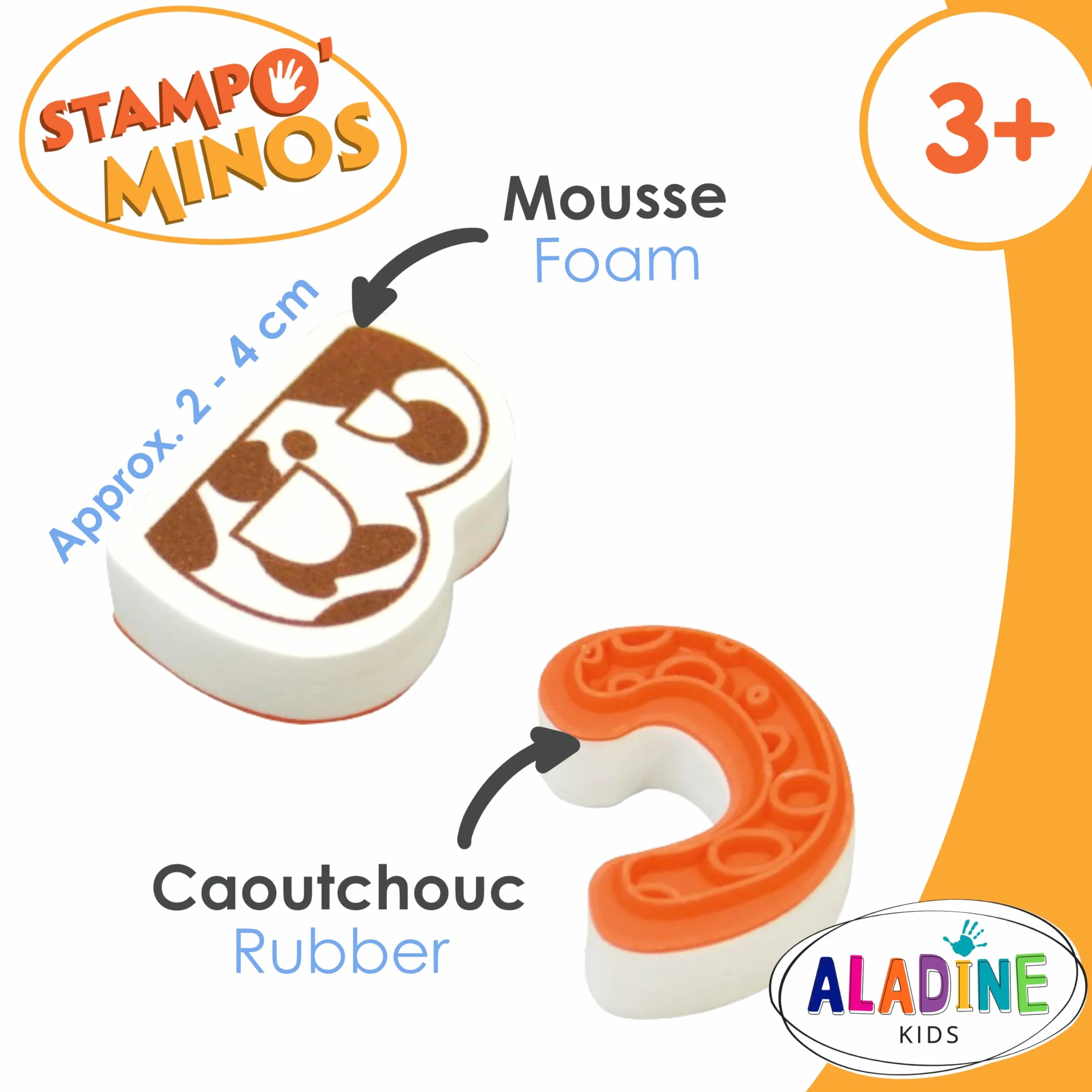 Aladine Stampominos 26 Tampons Lettres Alphabet avec Encreur Encre Lavable pour Enfant dès 4 Ans