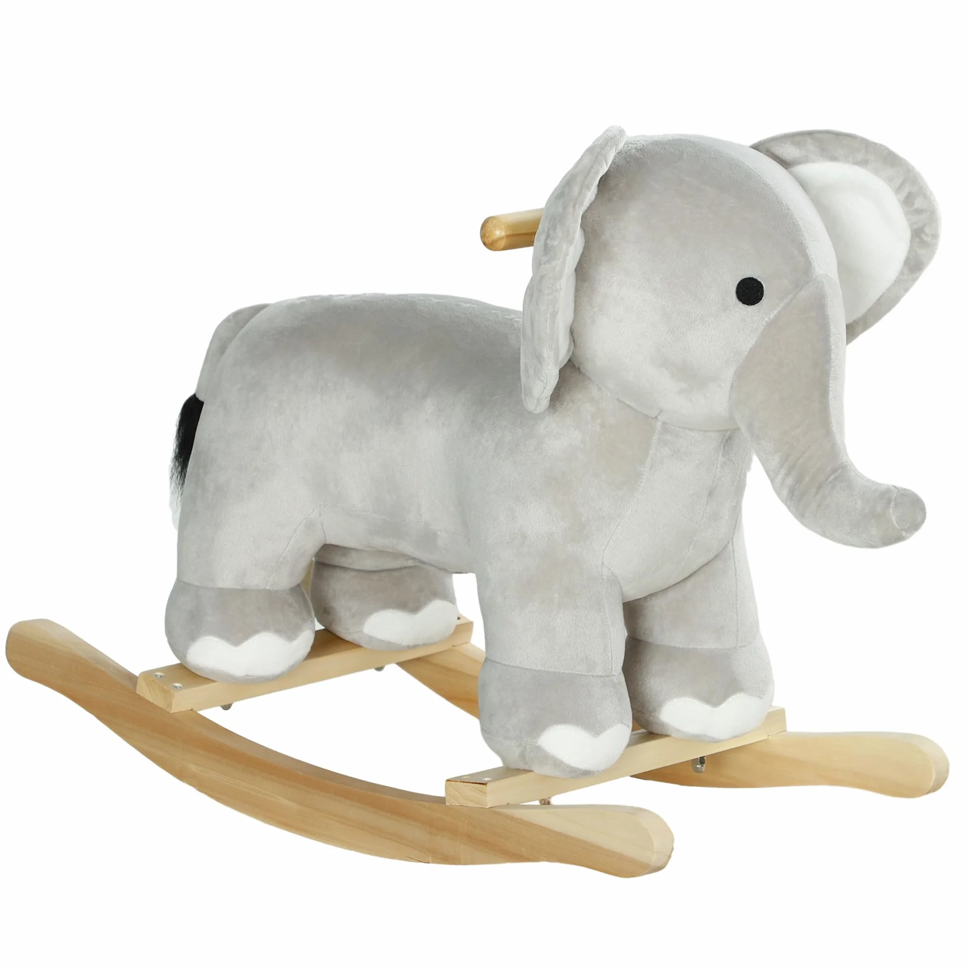 AIYAPLAY Cheval à Bascule pour Enfant, Jouet à Bascule en Peluche Éléphant avec Effets Sonores, 64,5x31x52 cm, Gris