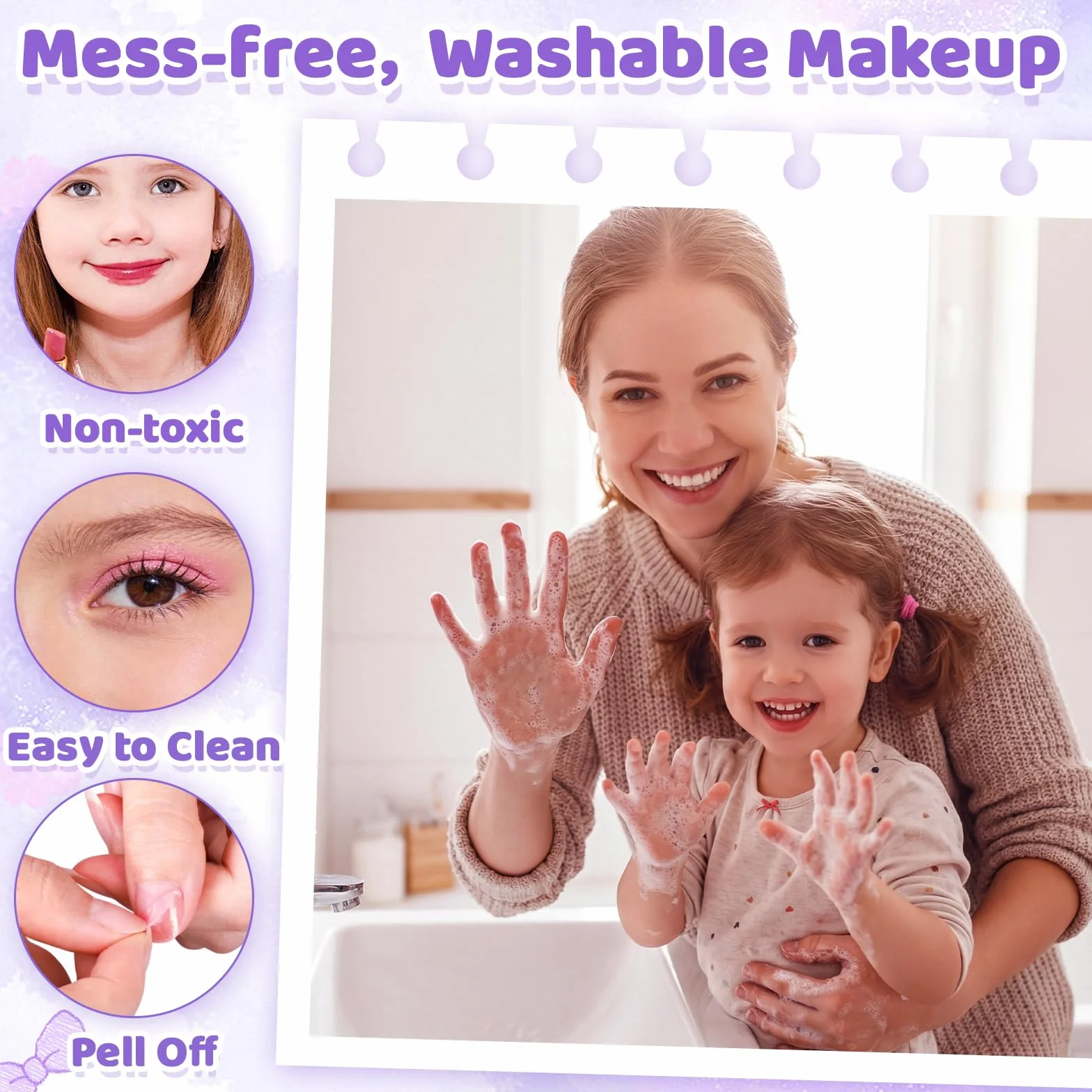 Chennyfun 53 Pcs Maquillage Enfant Jouet Filles, Lavable Malette Maquillage Valise Beauté Cadeau Noël Anniversaire 3-7+ Ans