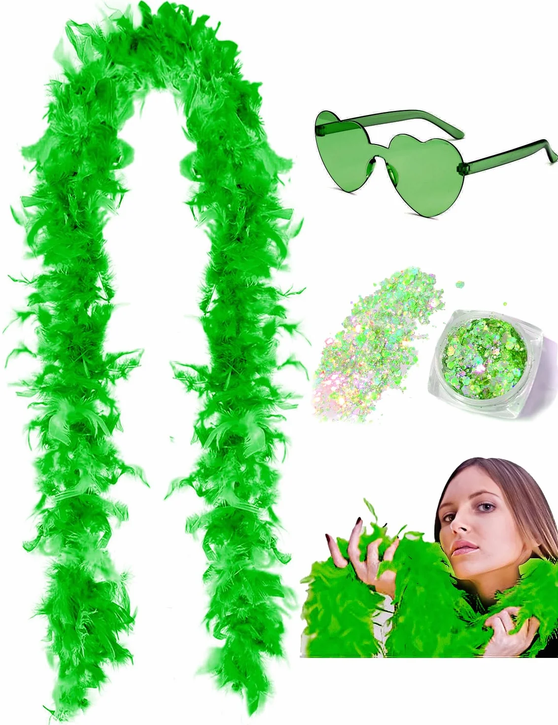 Boas à plumes 45g 2 yards paillettes lunettes soleil cœur femmes adolescentes fêtes enterrement vie jeune fille Halloween déguisements