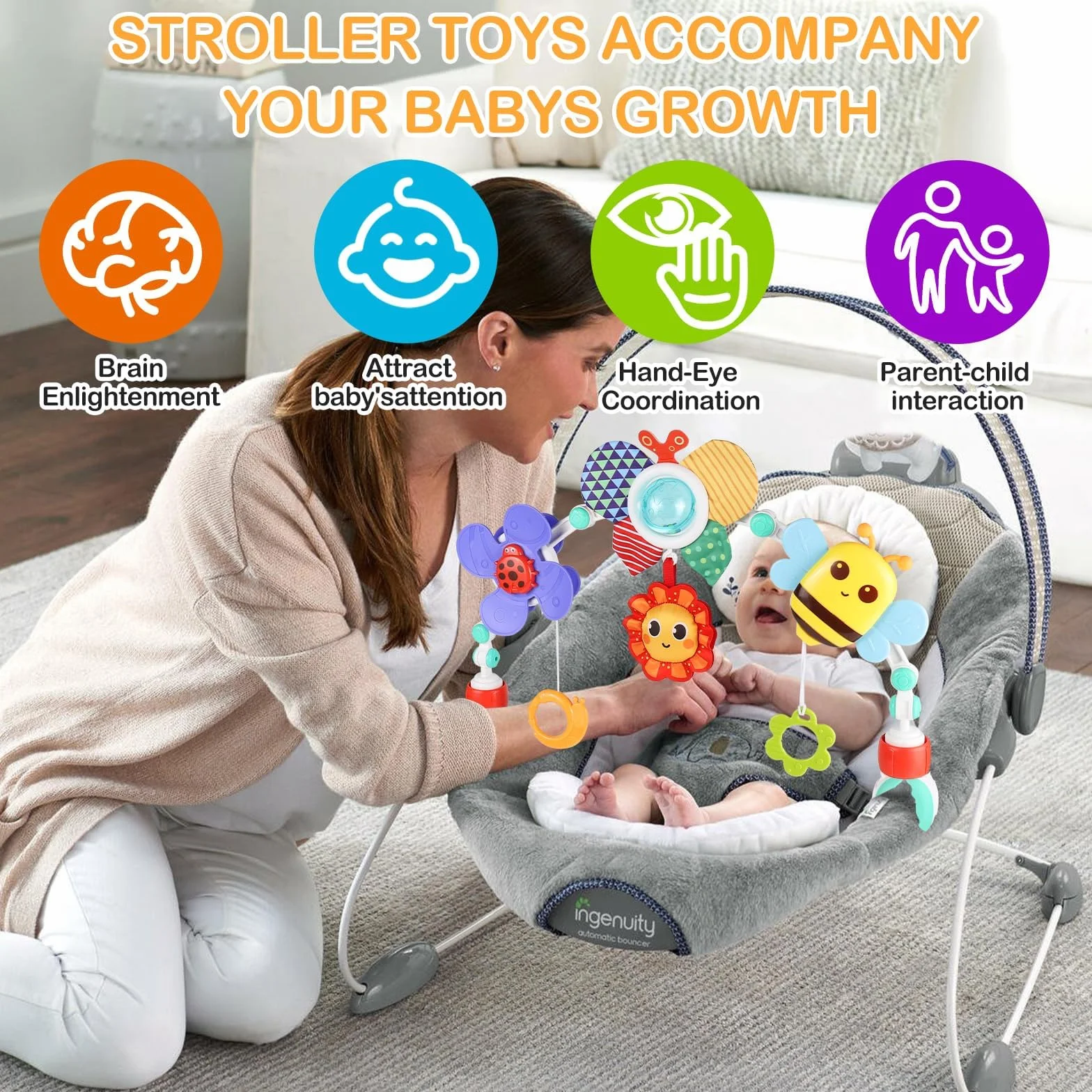 Arche de Poussette Honeybee Crib Jouets Musicaux avec Support d'Activité Sensorielle Pliable