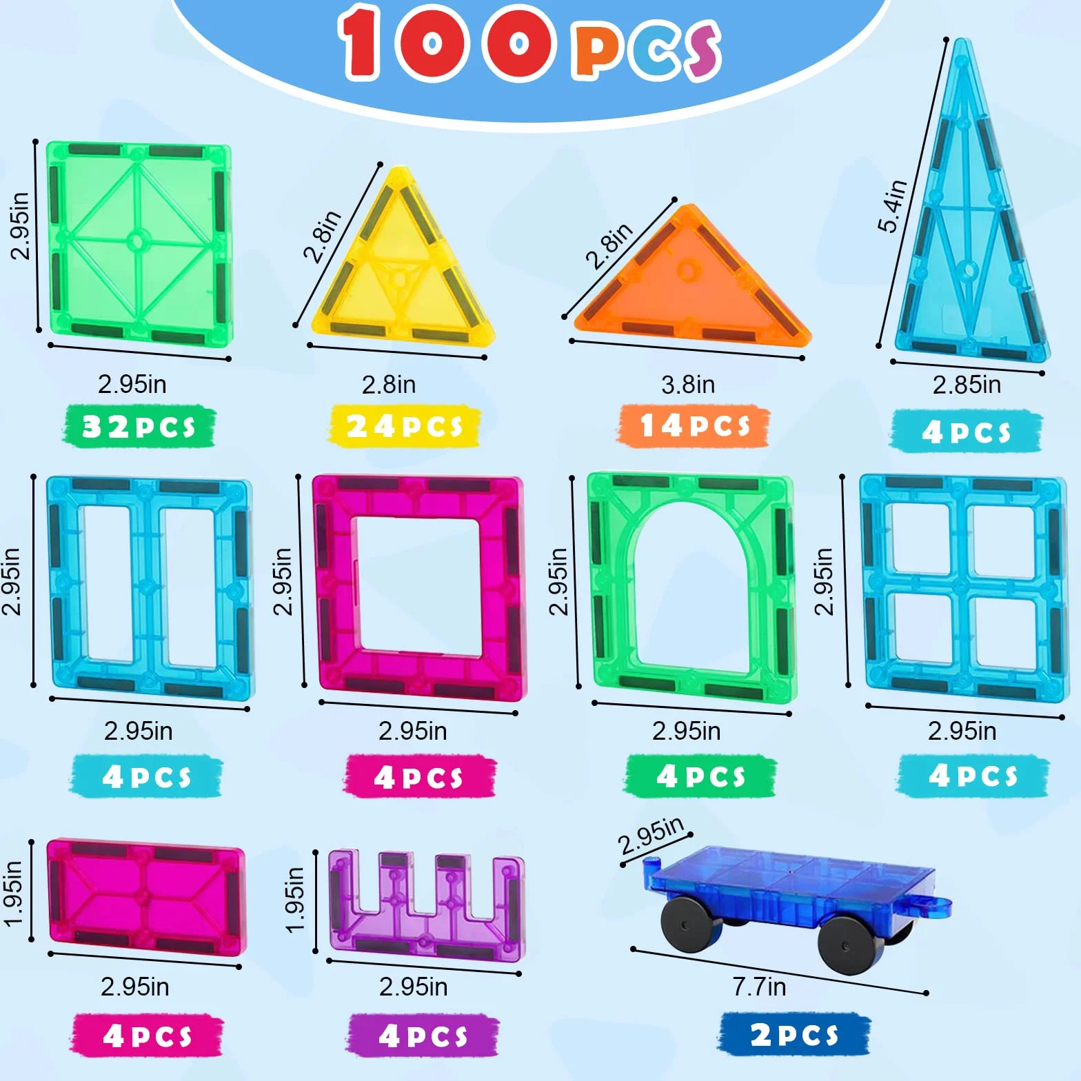 Gemmicc Tuiles Magnétiques 100 Pièces avec 2 Voitures, Jeu Éducatif STEM