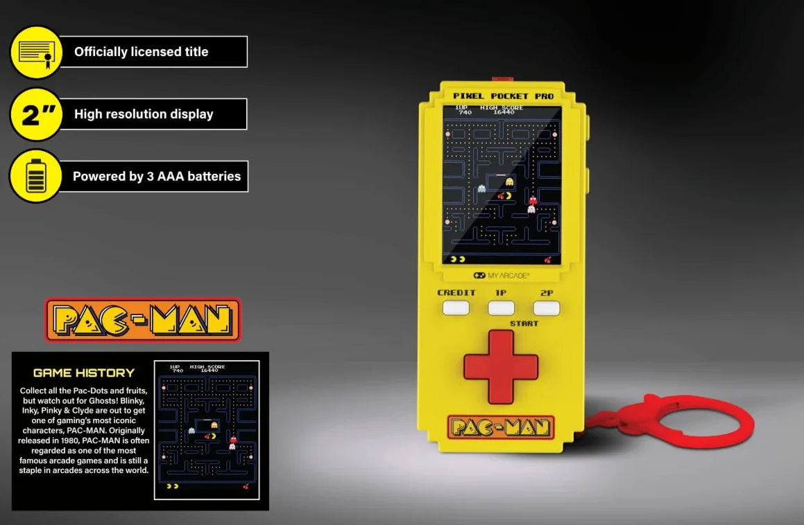 Pac-Man Pixel Player : jeu vidéo portable sous licence officielle, porte-clés d'arcade