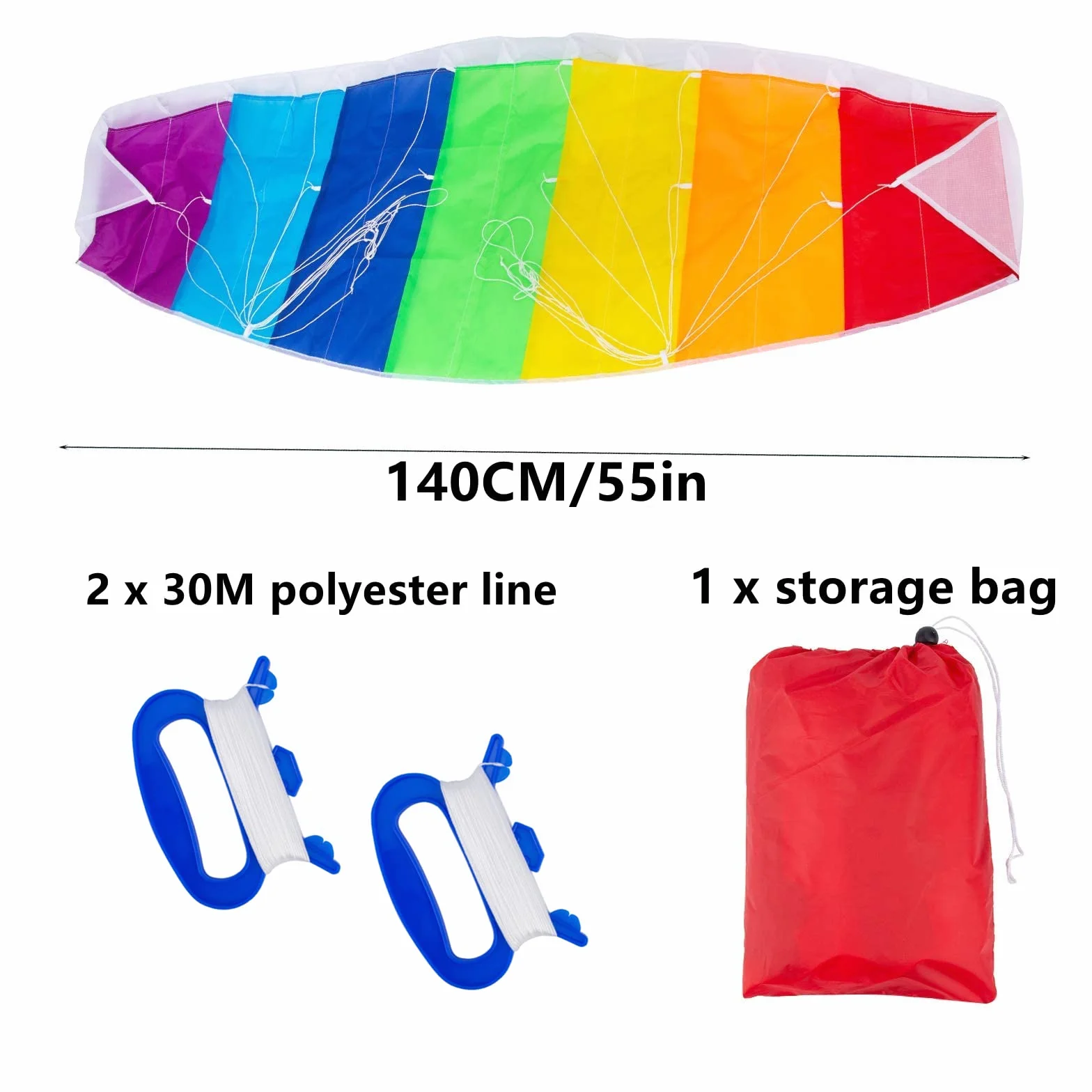 Cerf-volant arc-en-ciel 1,4 m avec corde 30 m pour enfants adultes acrobatie extérieur