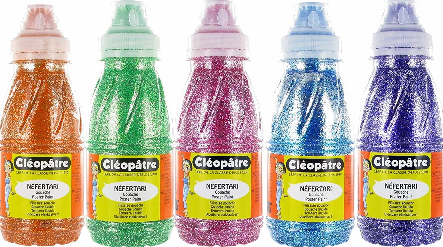CLEOPATRE Lot de 5 Bouteilles Peinture Pailletée 250ml Concentré Paillettes Tous Support Loisirs Créatifs