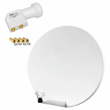 Parabole Satellite Fibre Composite Blanche 60cm Brides INOX LNB Twin HD 4K