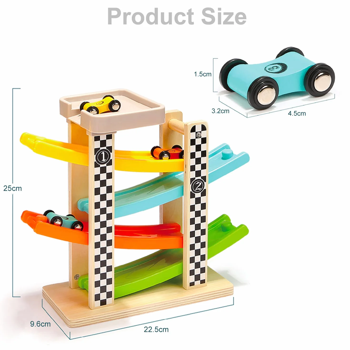 Jouet Rampe de Course en Bois pour Garçon 2 Ans, Jeu Voiture pour 12-18 Mois, Cadeau Enfant 1 an