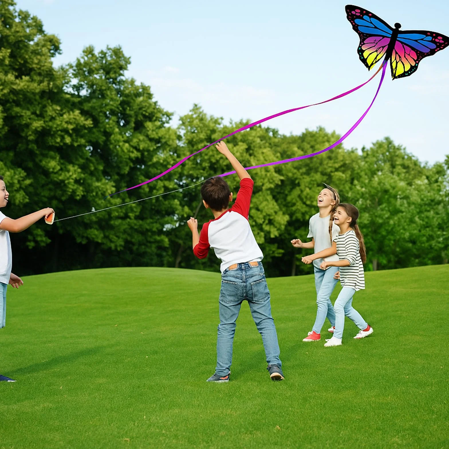 Grand Cerf-Volant Papillon Coloré pour Enfants & Adultes - Facile à Voler avec Longue Queue