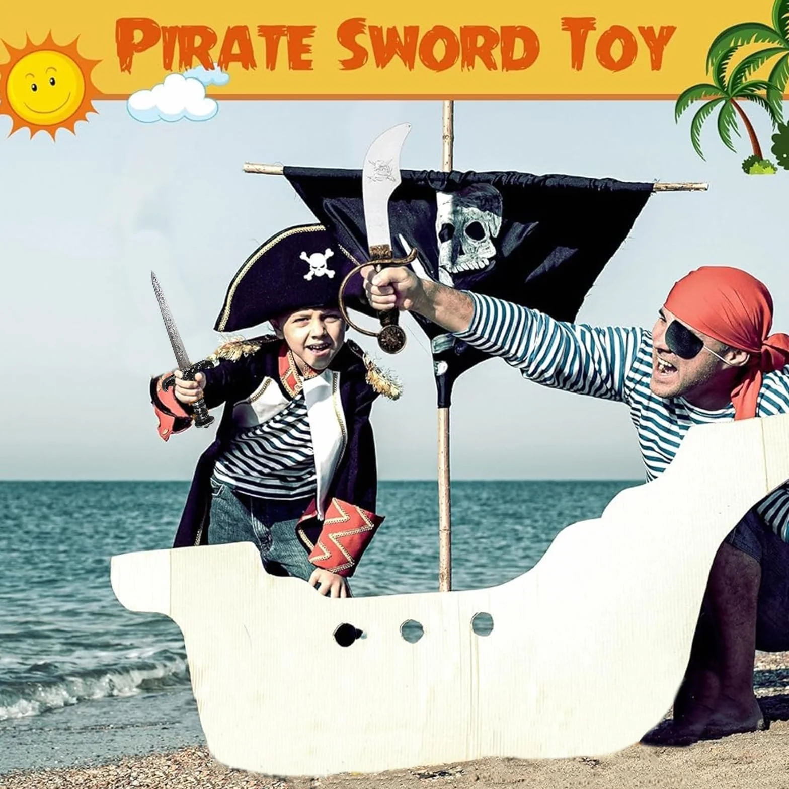 Épée Jouet Pirate en Plastique Non Tranchant, Accessoire Costume Fête, 2 Pièces