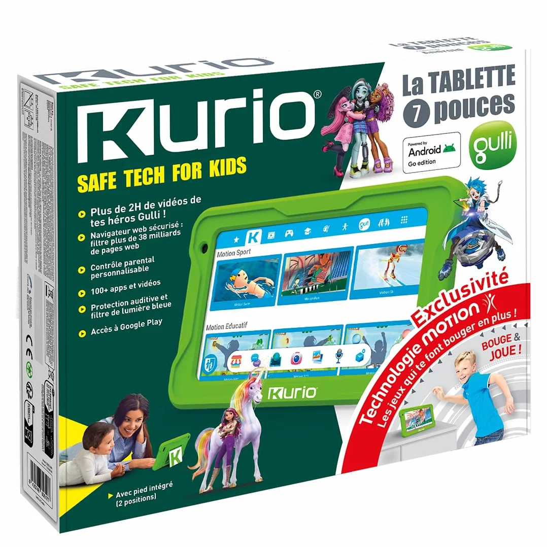 Kurio - La Tablette 7 Pouces Gulli Motion Edition 32Go pour Enfants - Android 15 - Contrôle Parental Personnalisable & navigateur sécurisé - Plus de 2h de vidéos Gulli + 10 Jeux exclusifs Inclus