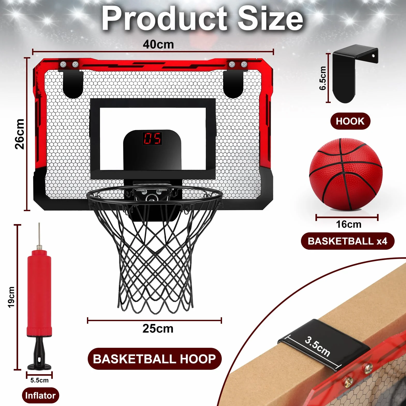 Yimore Panier de Basket Intérieur Mini Panier Basket Enfant Mural avec 4 Ballons Jeux Basketball Jouets Cadeau Garçons