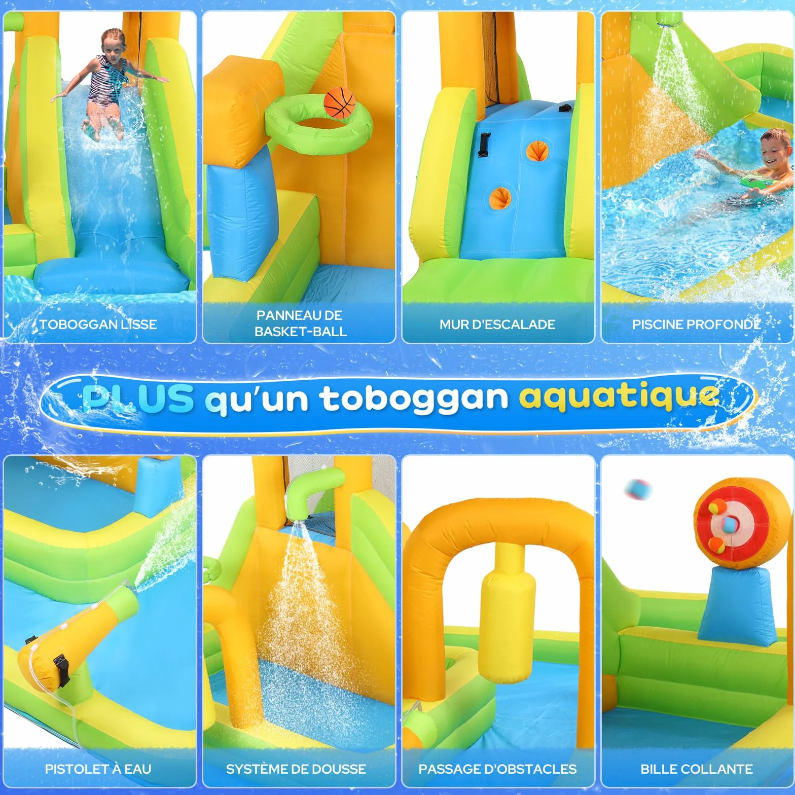 Bonnlo Chateau Gonflable Extérieur avec Piscine 450x300x180cm Toboggan Aquatique Enfant