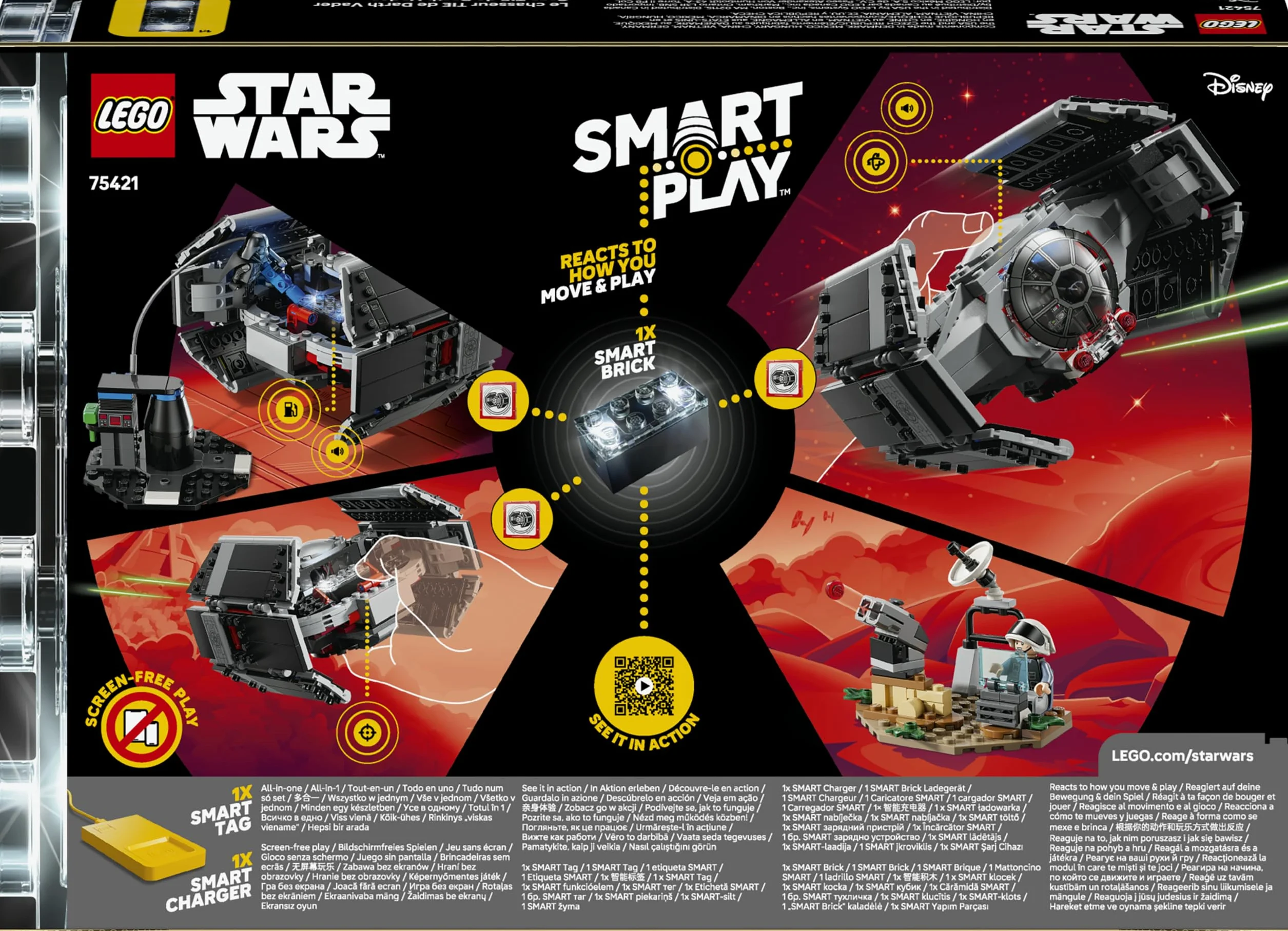 LEGO Star Wars 75421 Smart Play TIE Fighter de Dark Vador Jouet Interactif Tout-en-Un avec Smart Brique Tag Minifigurine Chargeur